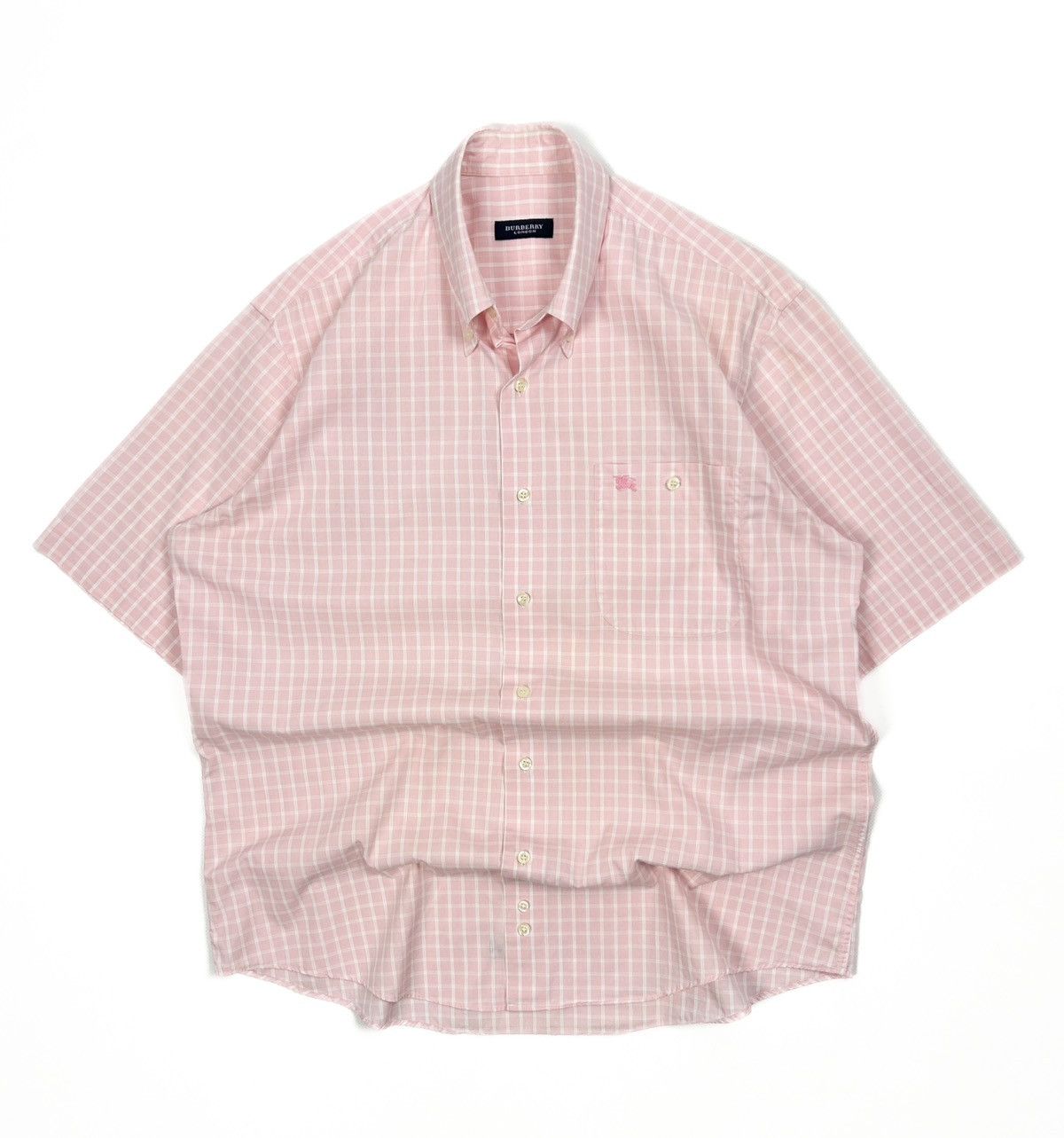 Vintage Burberry Pink Check Short Sleeve Button-Up Shirt M