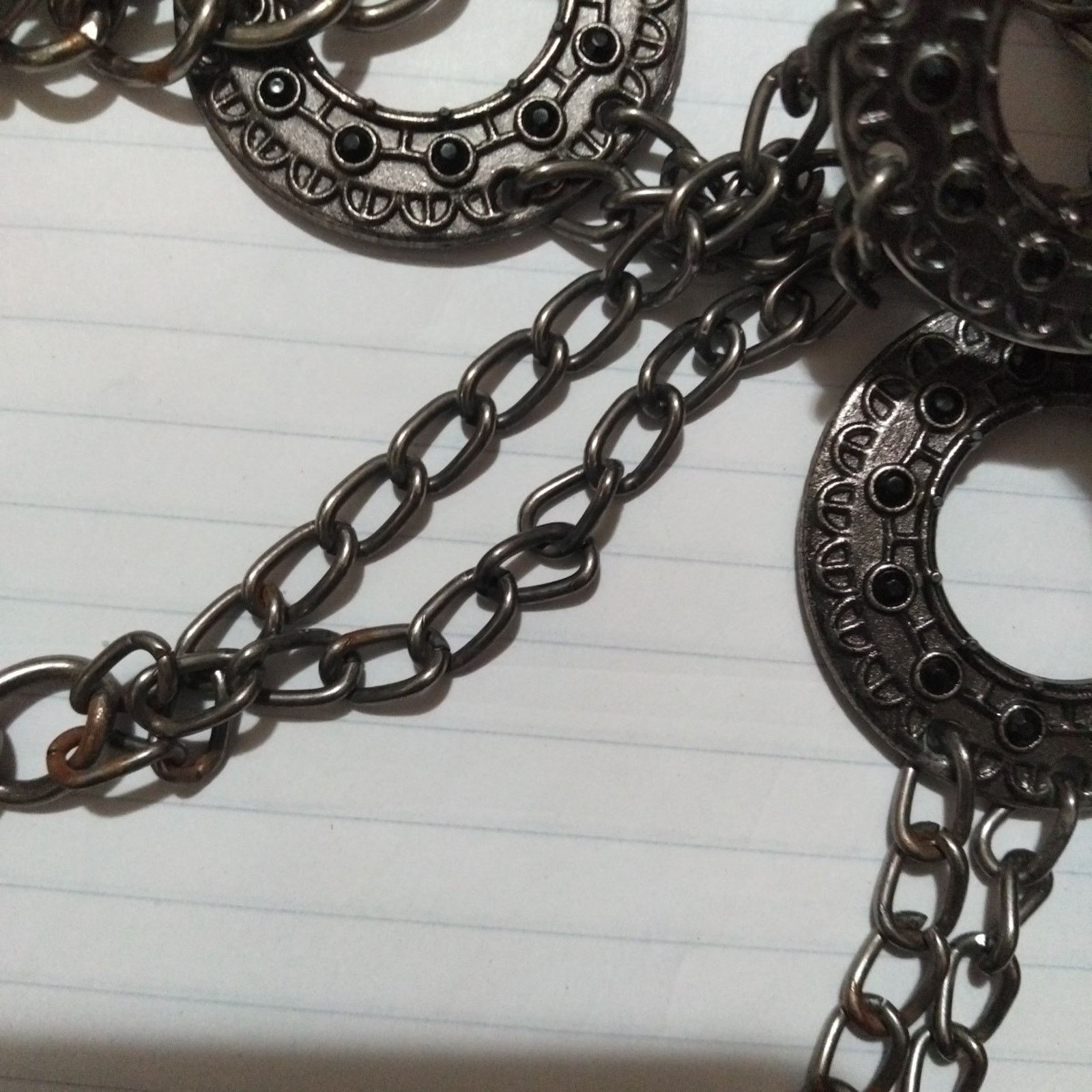Other Dark Metal Chain Belt w Black Rhinestones 42" w Medallions Size ONE SIZE - 4 Thumbnail