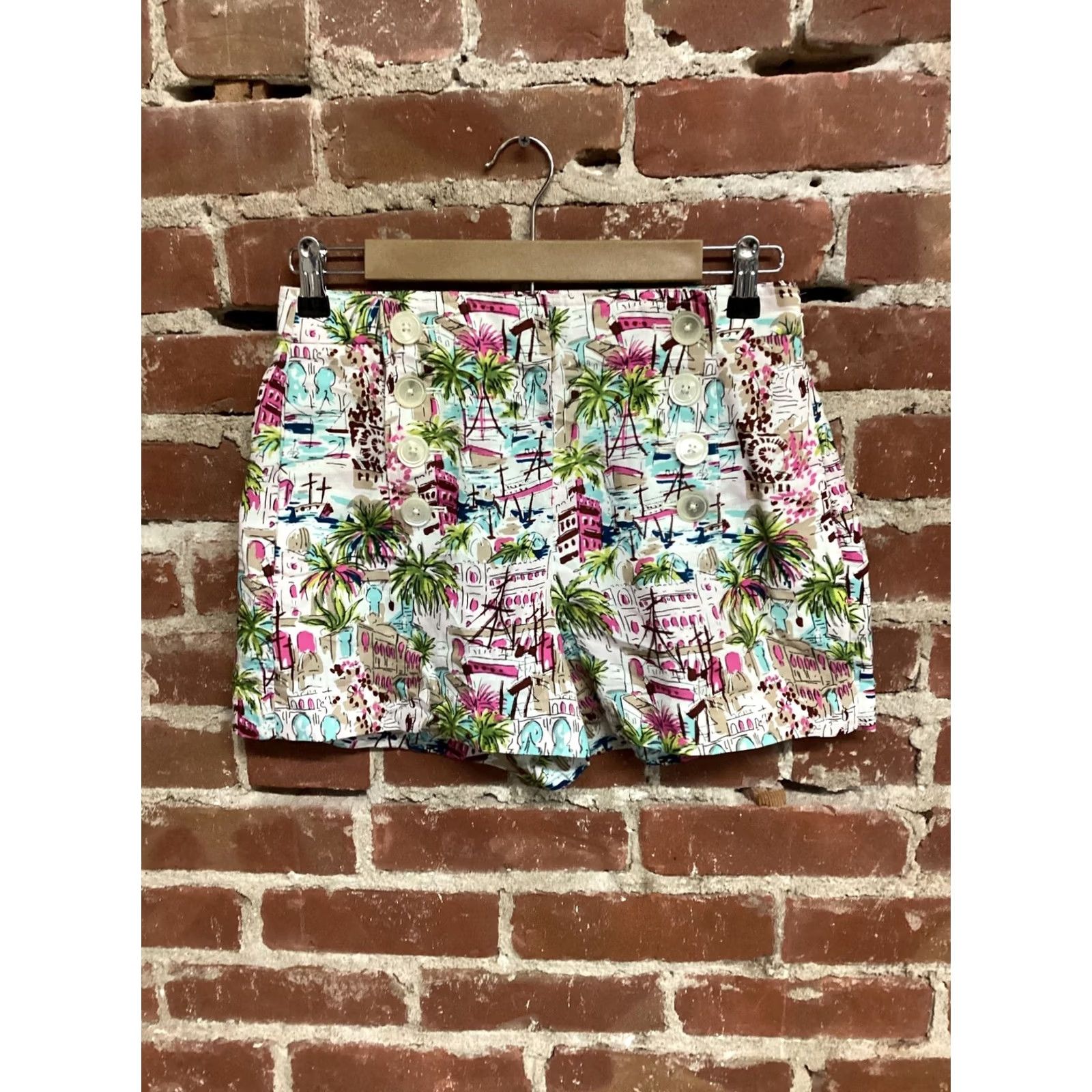 J.Crew J.CREW Womens Multicolor City Pattern Linen Shorts Regular 4 City Linen Multicolor Chino Shorts Womens 4 Size 27" / US 4 / IT 40 - 2 Thumbnail