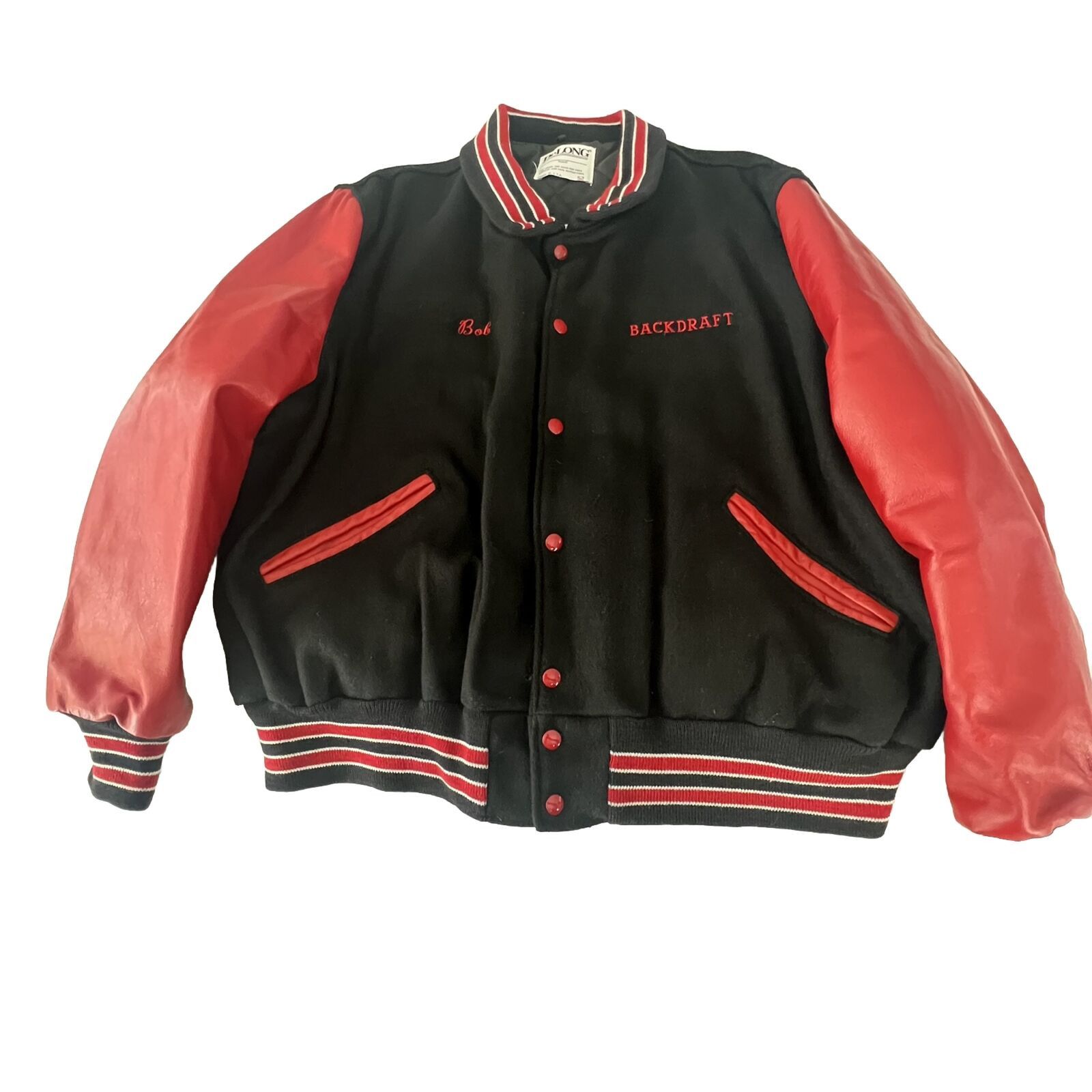 Delong Vintage bomber Jacket DeLong Wool 52 90s Backdraft Black Red Size US XXL / EU 58 / 5 - 8 Thumbnail