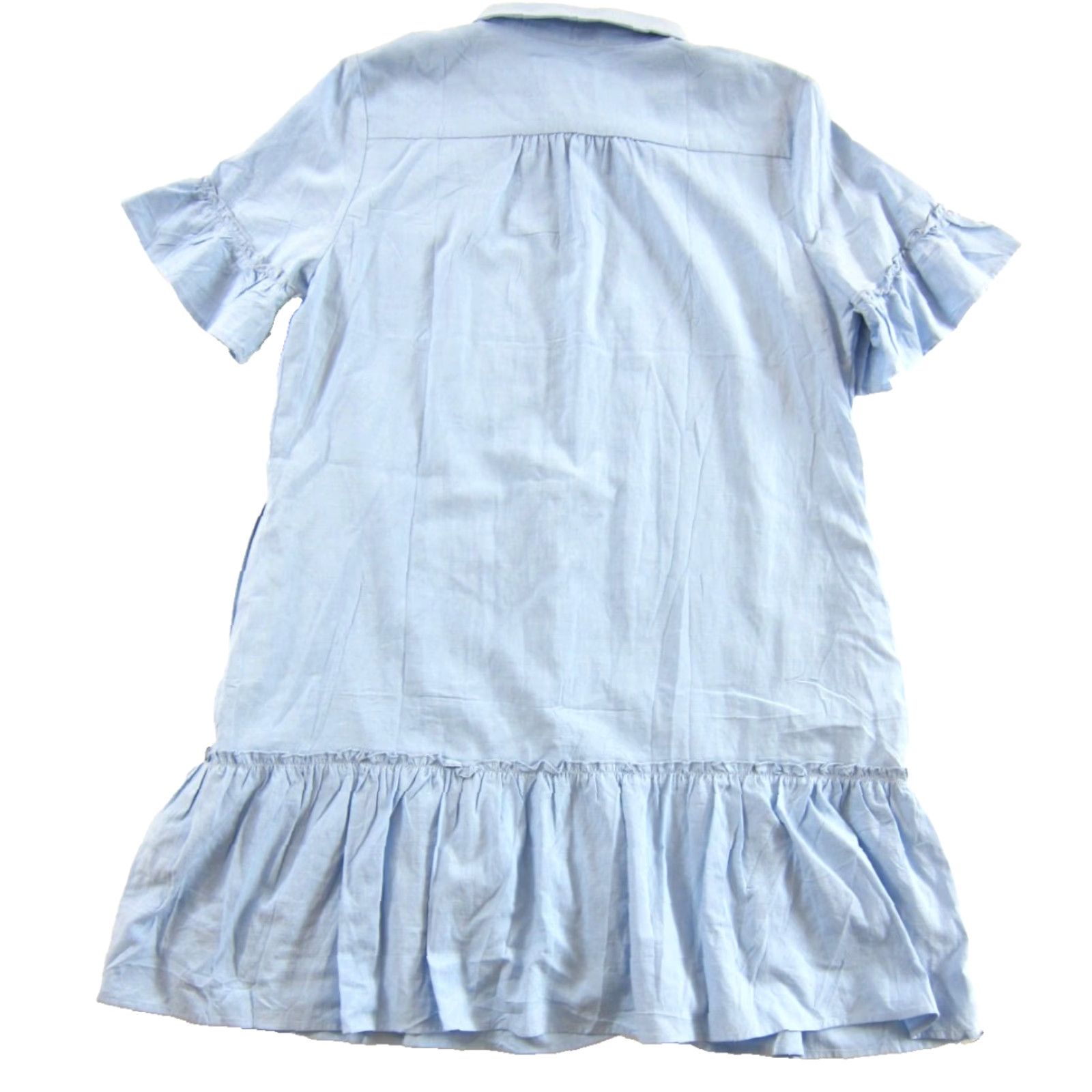 Vintage NWT Merokeety Light Blue Short Ruffle Sleeve Pocket Button Down Shirt Dress L Size L / US 10 / IT 46 - 2 Thumbnail