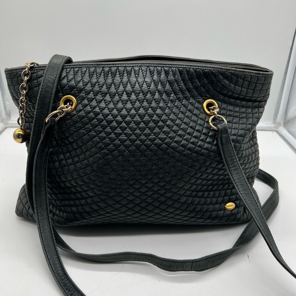 image of Bally Quilted Leather Gold Hardware Shoulder Bag Made In Ita in Black, Women's