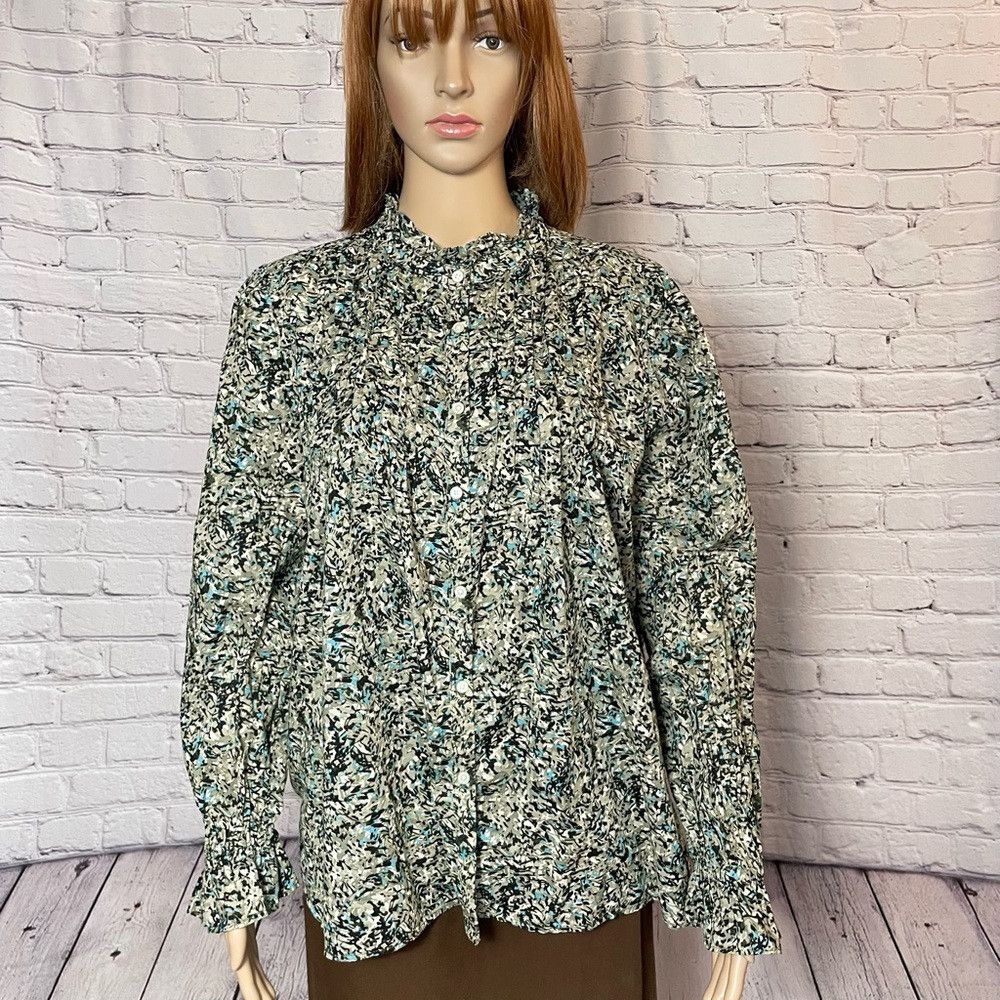 Loft Loft Floral Cotton Long Sleeve Mock Neck Blouse Size XL Size XL / US 12-14 / IT 48-50 - 2 Thumbnail