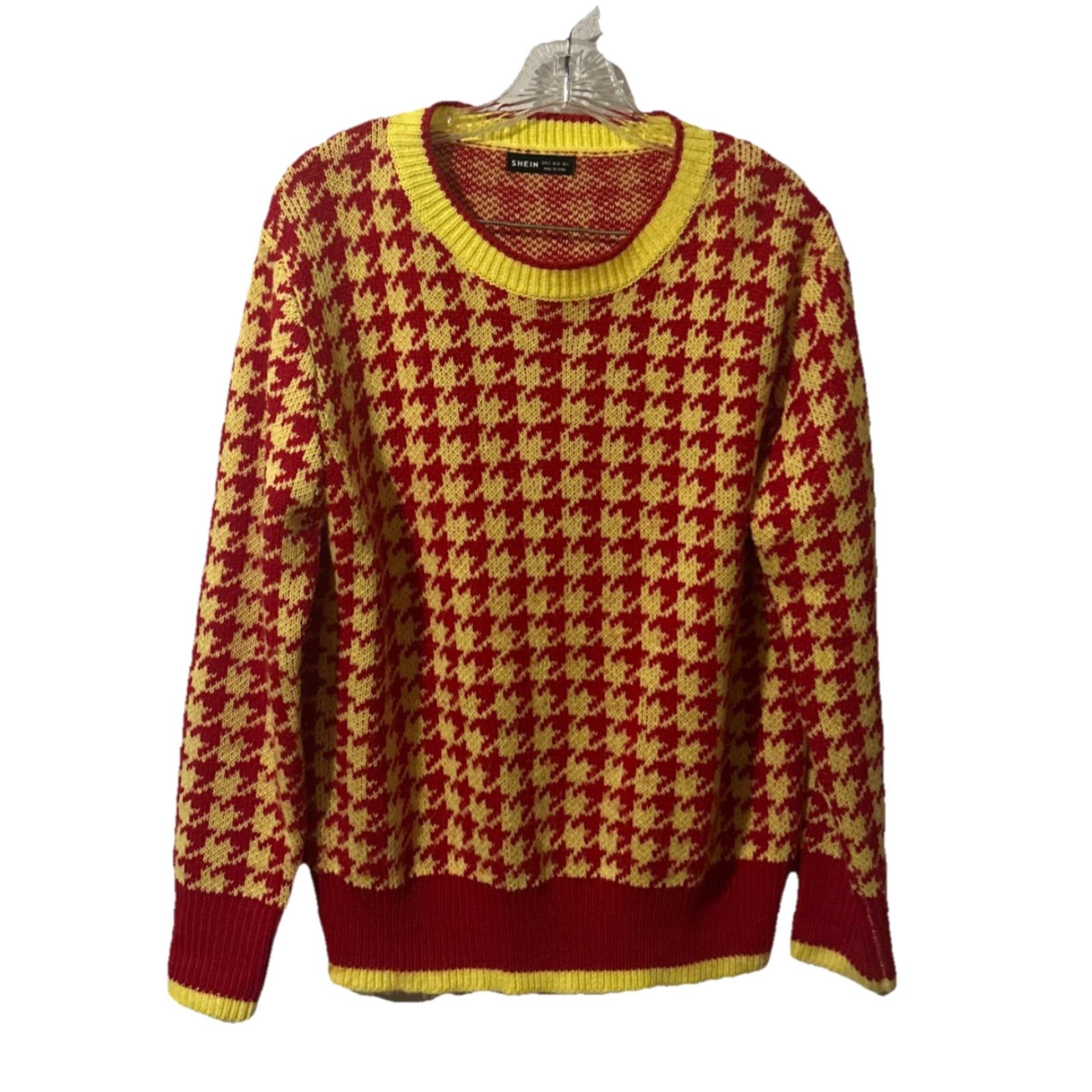 Shein SheIn Houndstooth Sweater - Sz S Multicolor Long Sleeve Crew Neck Pullover, Knit Acrylic, Regular Fit, Women, 2162 Size S / US 4 / IT 40 - 2 Thumbnail