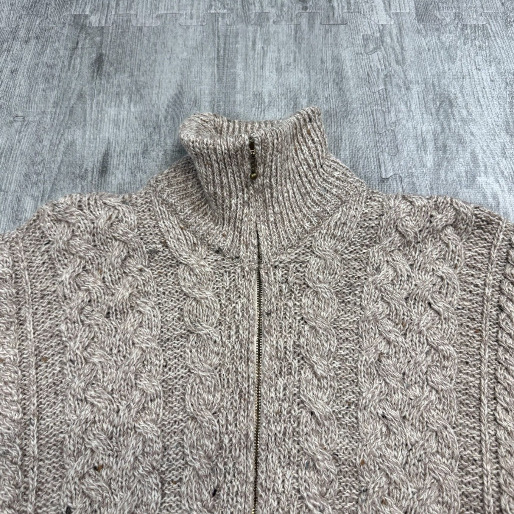 Vintage VINTAGE Carraig Donn Irish Wool Sweater Men's Large Full Zip Cable-Knit Autumn Winter Classic Brown Size US L / EU 52-54 / 3 - 2 Thumbnail