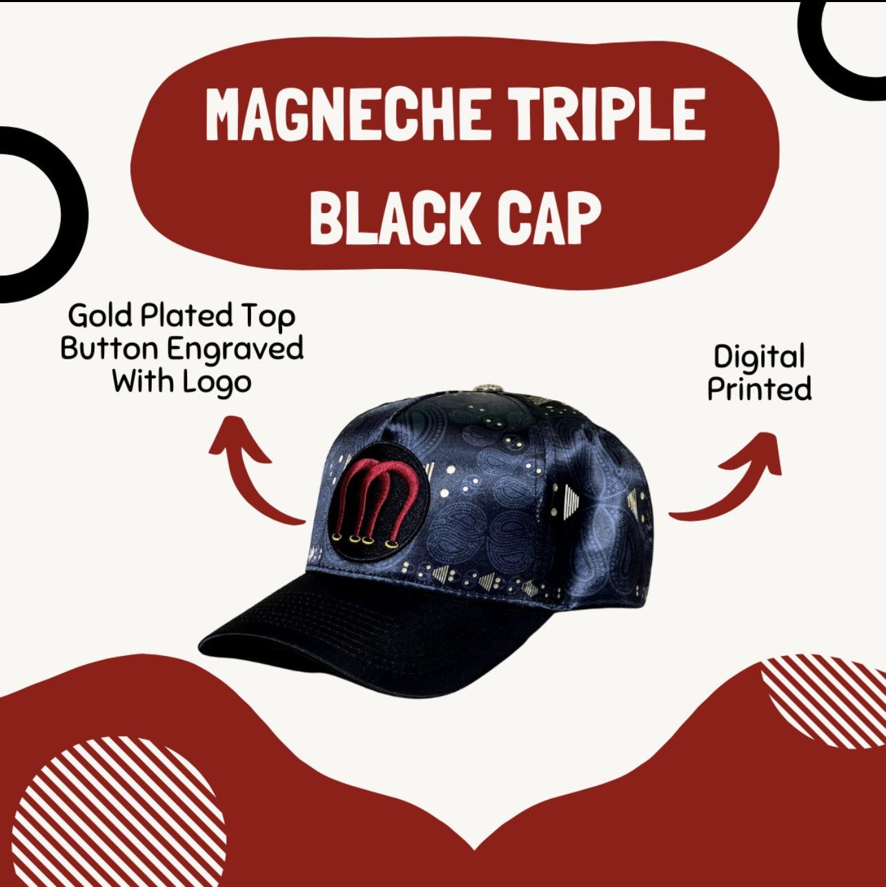 Other Magneche Bandana Design Cap - Triple Black Size ONE SIZE - 2 Thumbnail
