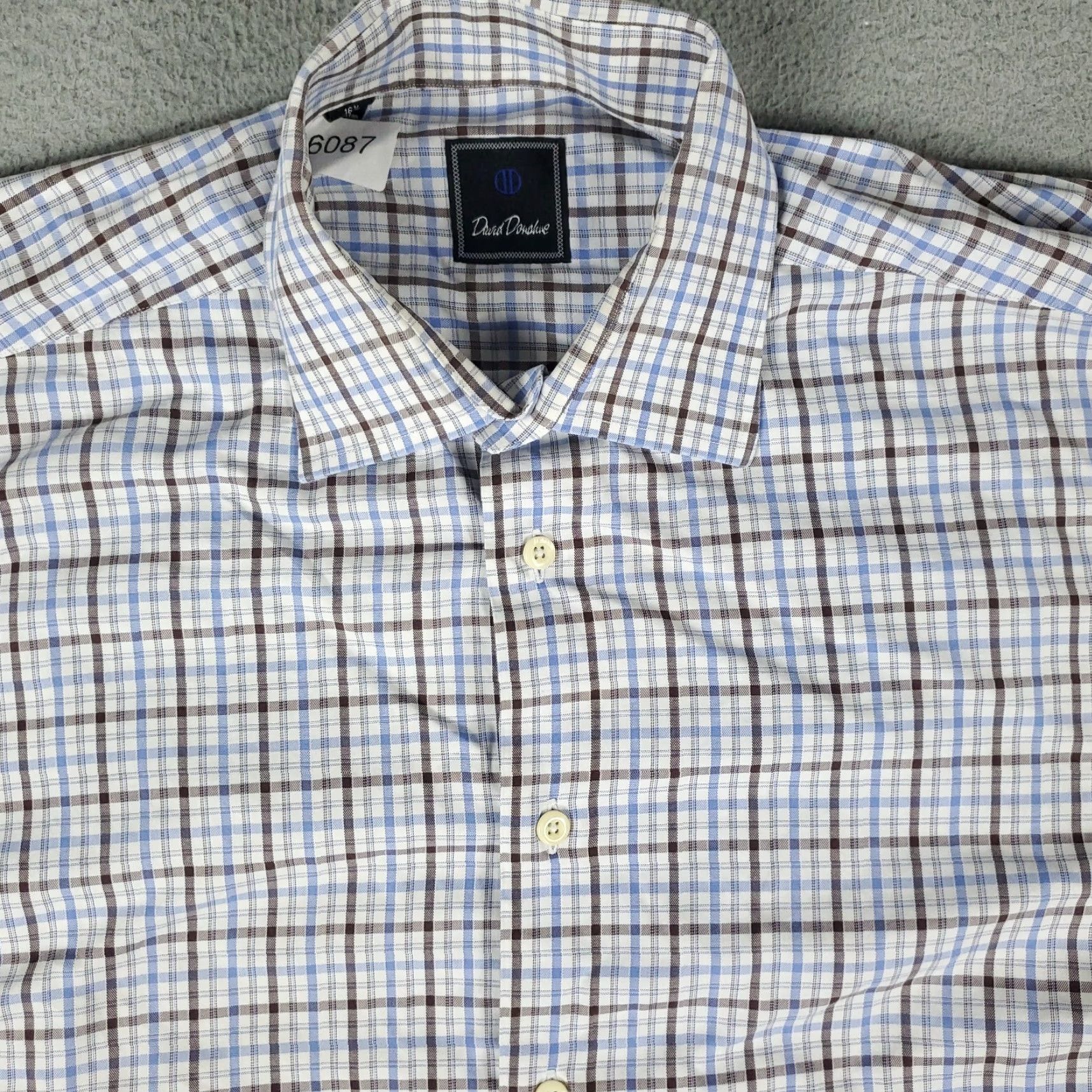 David Donahue David Donahue Shirt Mens Size 16.5 Blue Plaid Dress Button Up Long Sleeve Size 42R - 2 Thumbnail