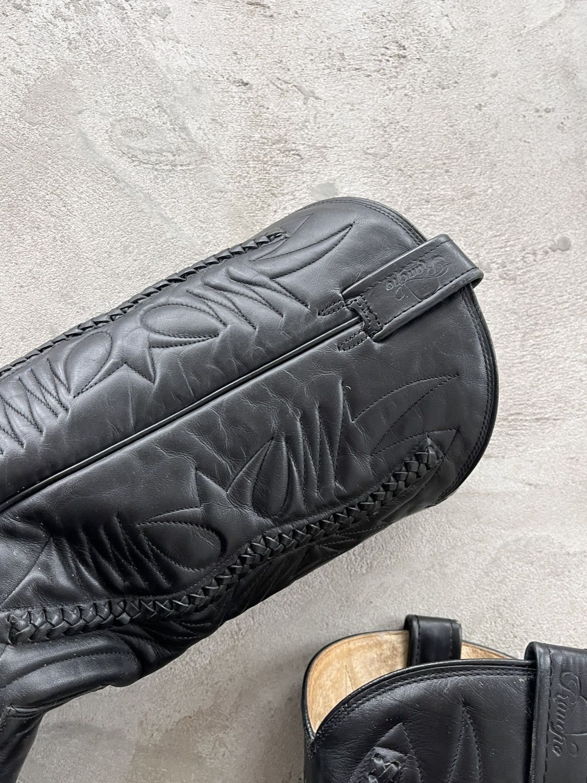 Cowboy Equipment Vintage Black Leather Cowboy High Boots Avantgarde Y2K Size US 11.5 / EU 44-45 - 12 Thumbnail