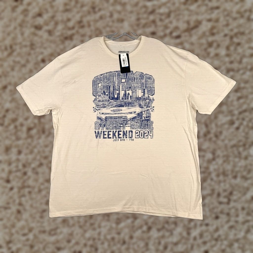 NASCAR Nascar Shirt Adult 3XL Ivory Cotton Short Sleeve Logo Chicago Street Race Cars Racing 2020s Mens Size US XXL / EU 58 / 5 - 1 Thumbnail