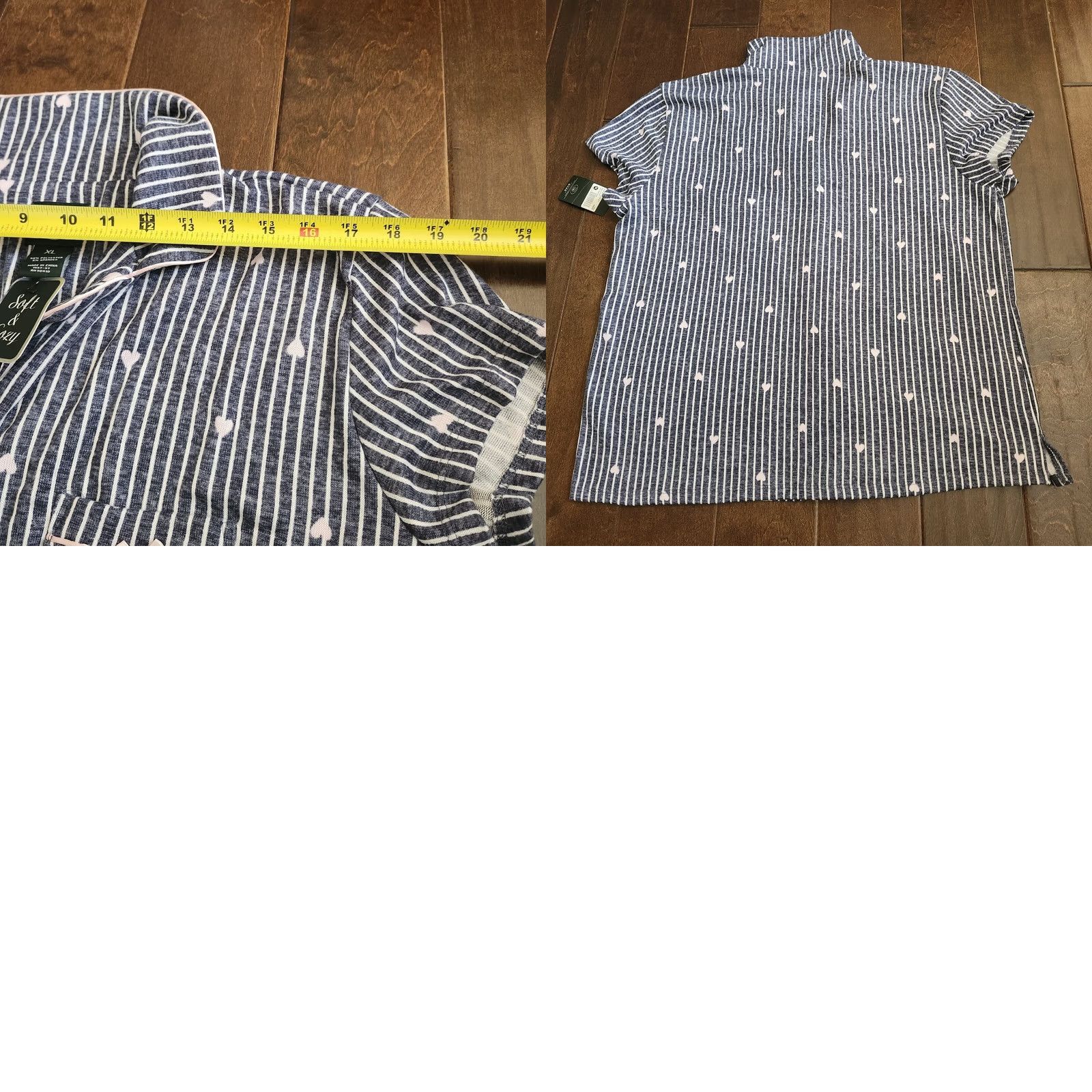 Pinko PINK Laura Ashley Junior Pajama Top Denim Striped Button Short Sleeve XL Multicolor Teens Womens Mens Size XL / US 12-14 / IT 48-50 - 10 Thumbnail