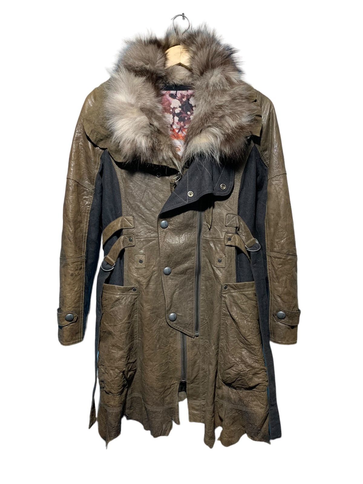 ジャケット・アウター 00s archive fur gimmick lamb leather 1990s Tankus lambskin fox fur bondage punk leather jacket