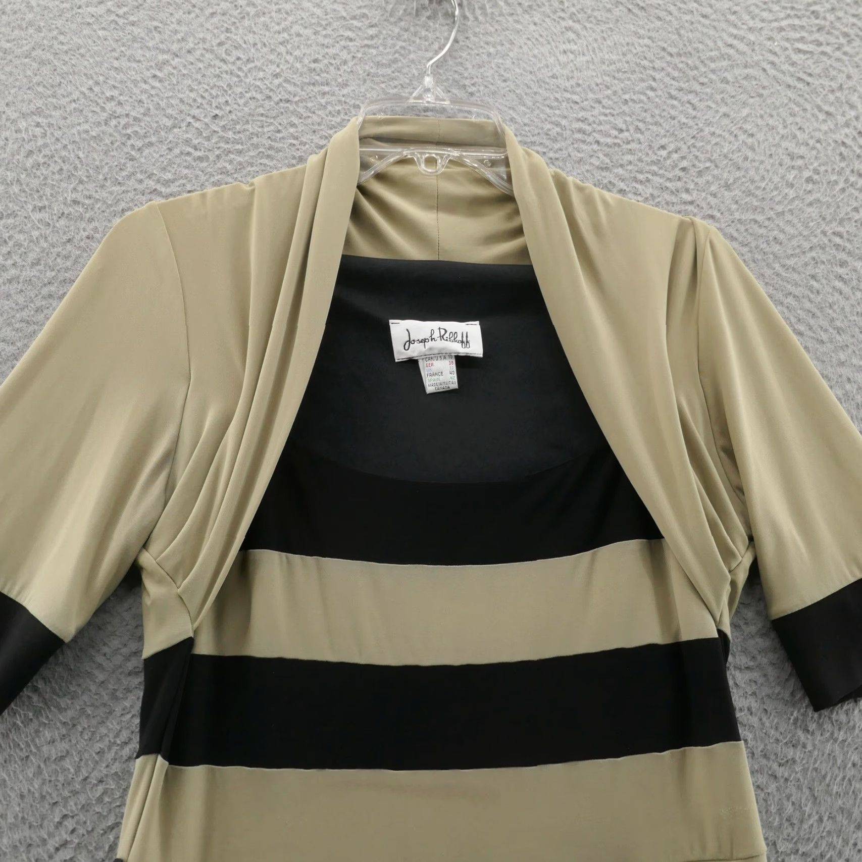 Joseph Ribkoff Joseph Ribkoff Fit Flare Dress 10 Black Beige Womens Stripe 3/4 Sleeve Stretch Knee Length Jersey Spandex Polyester Pullover Size L / US 10 / IT 46 - 3 Thumbnail