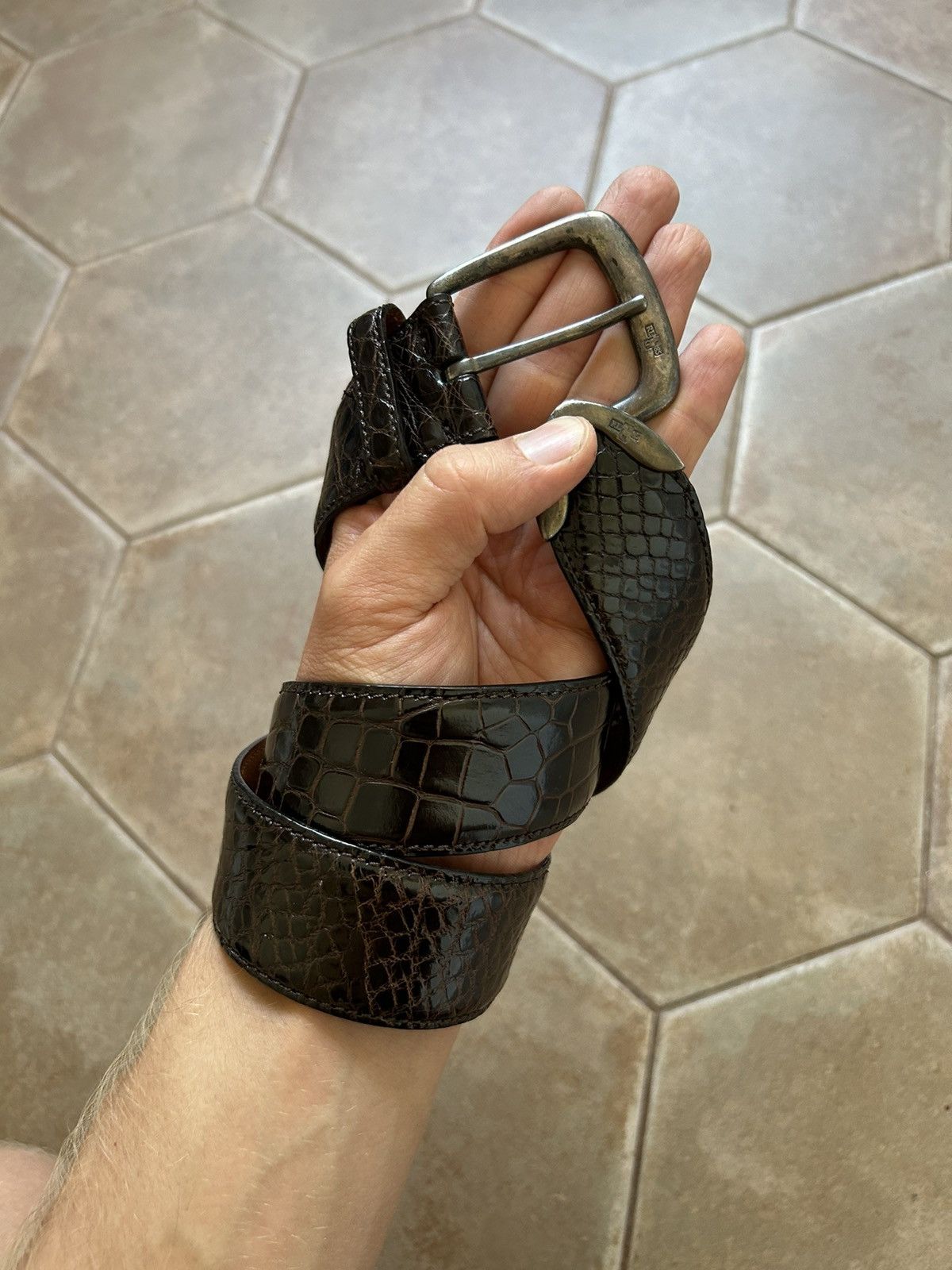 RALPH LAUREN ALLIGATOR BELT LEATHER SILVER BUCKLE