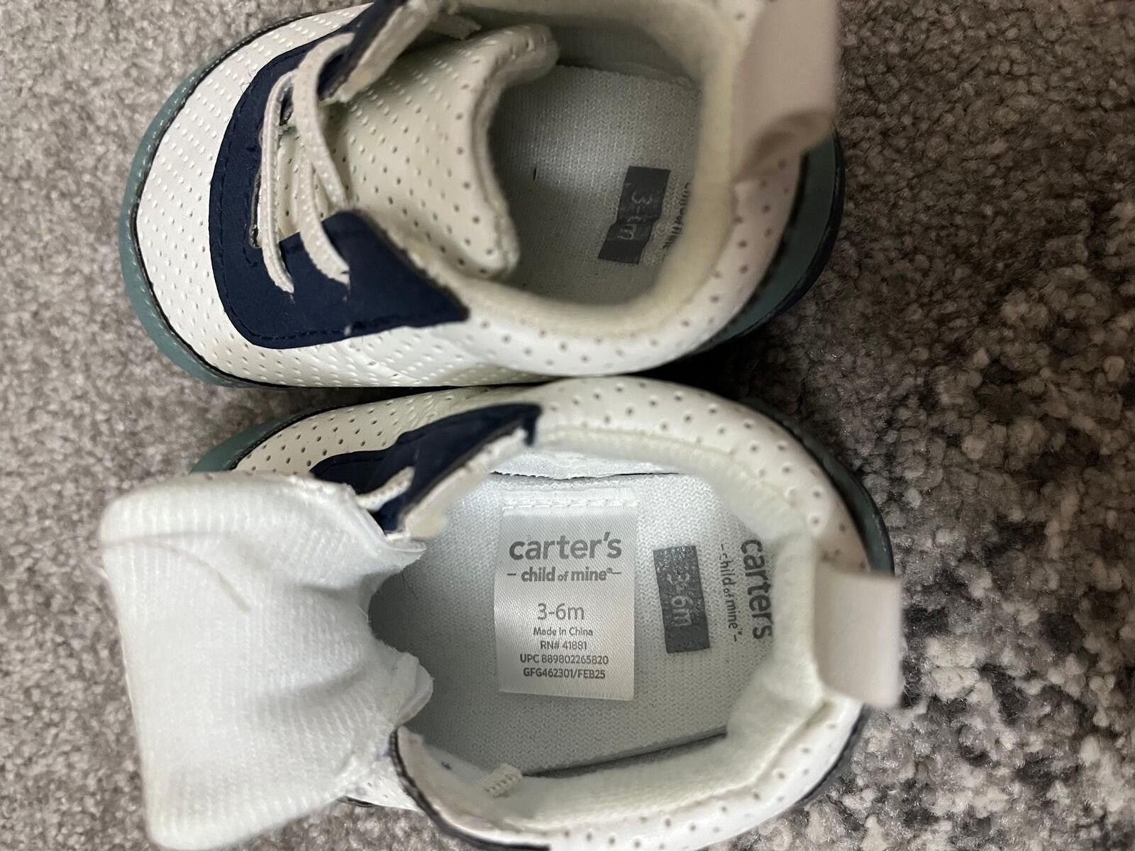 Carter's Carter’s Baby Sneakers 3-6M White Navy Soft Sole Size ONE SIZE - 5 Thumbnail