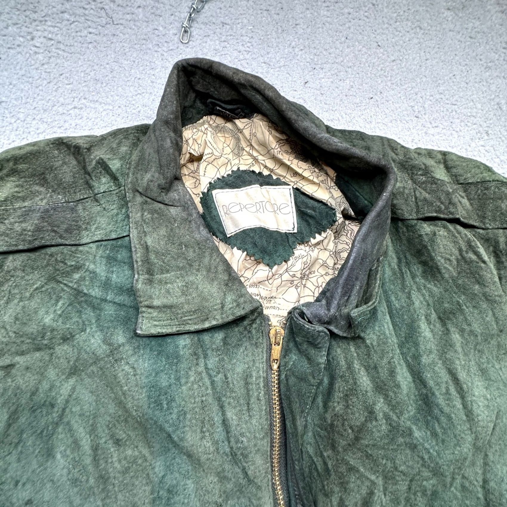 Vintage VINTAGE Repertoire Leather Bomber Aviator Flight Jacket Mens XL Green Map Lined Size US XL / EU 56 / 4 - 7 Thumbnail