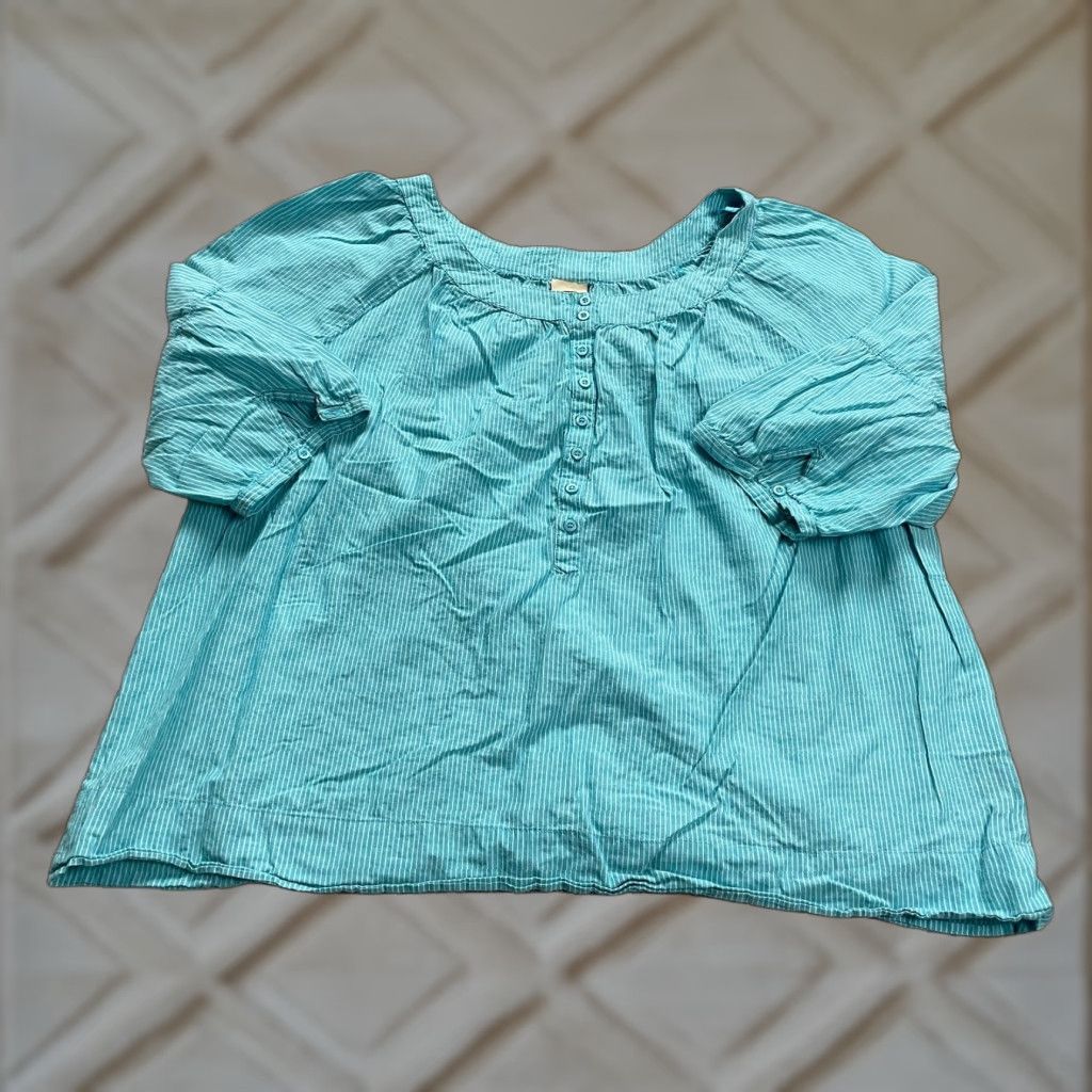 Faded Glory Faded Glory Blouse Womens 3XL Blue White Stripe Raglan Sleeve Henley Casual Size XXL / US 16-18 / IT 52-54 - 1 Thumbnail