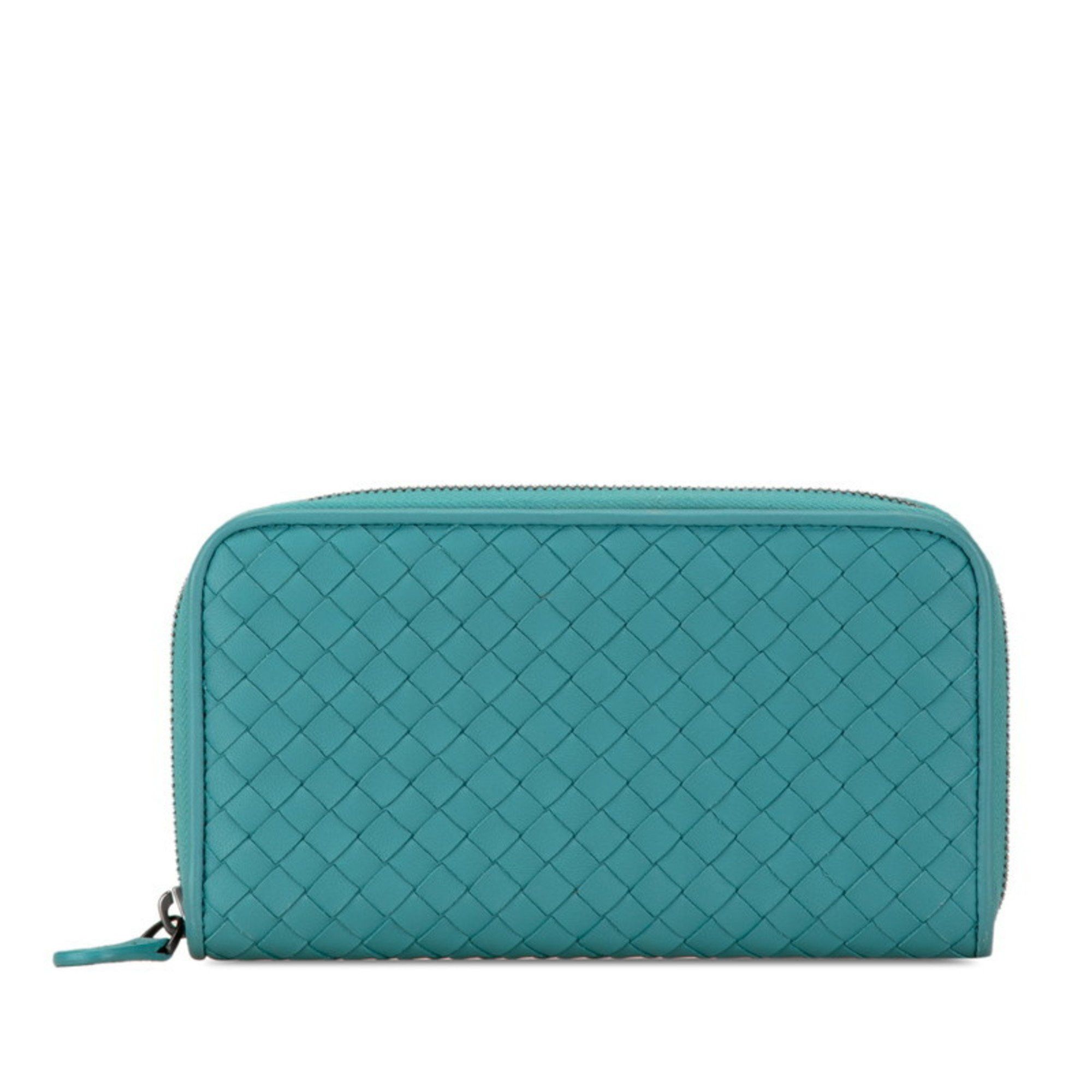 Bottega Veneta Bottega Veneta Intrecciato Round Zip Long Wallet Emerald Green Leather Women's BOTTEGAVENETA Size ONE SIZE - 1 Thumbnail