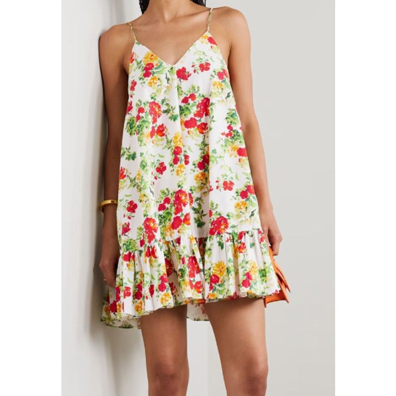 CAROLINE CONSTAS Laurel ruffled floral-print cotton-blend poplin mini dress Size L / US 10 / IT 46 - 2 Thumbnail