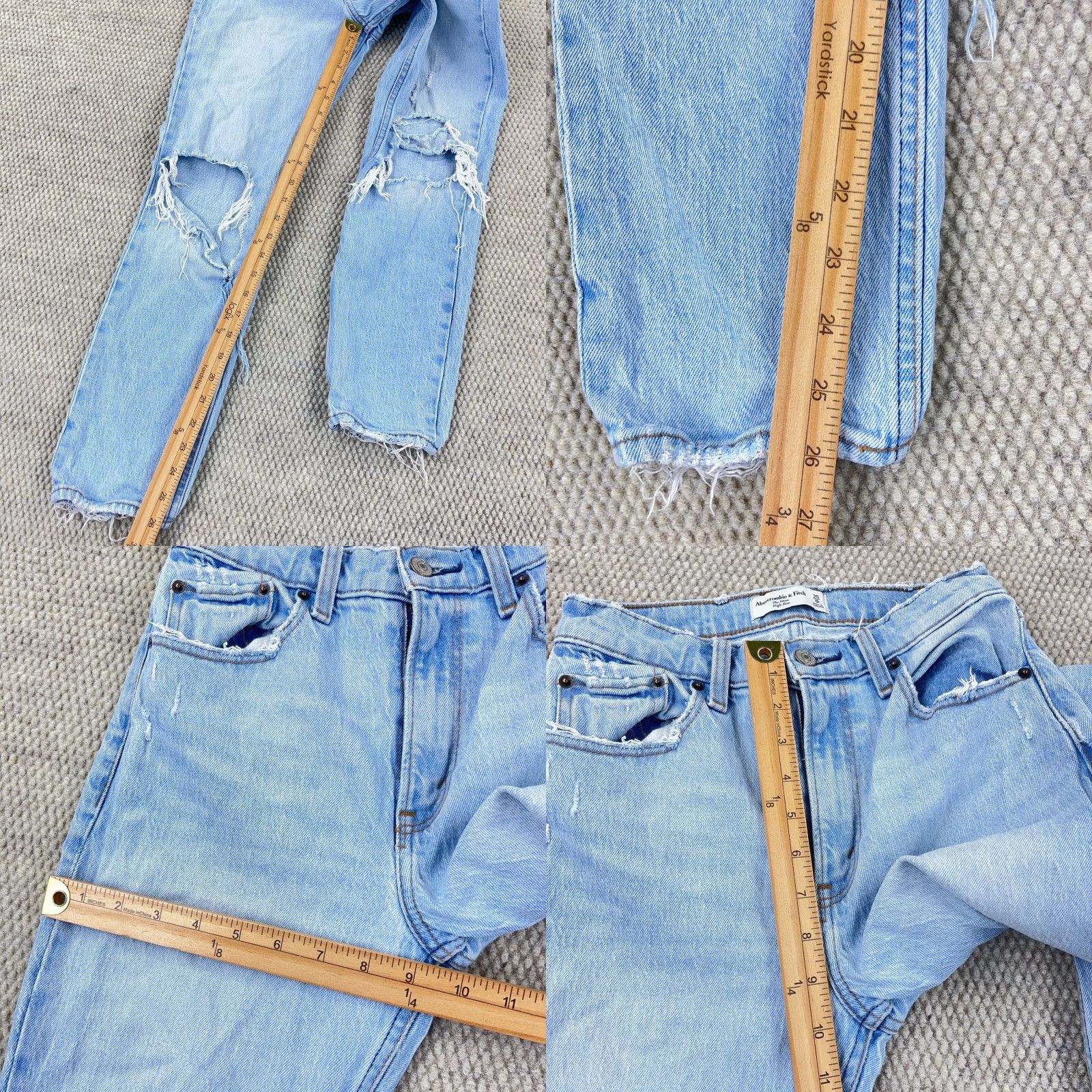 Abercrombie & Fitch VINTAGE Abercrombie & Fitch Mom Jeans Women 0 25 High Rise Distressed Light Blue 25x26 5-Pocket Denim Jeans Mens Womens Boys Girls Size 25" / US 0 / IT 36 - 8 Thumbnail