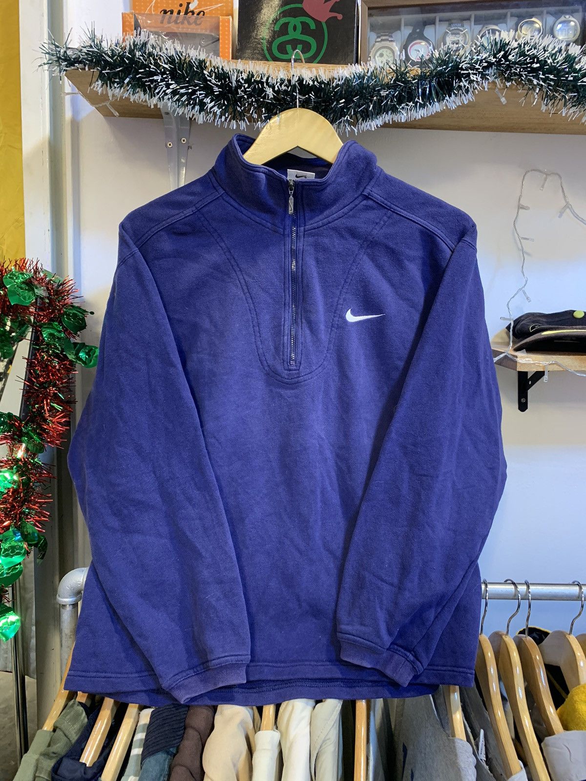 image of Nike Swoosh 90's Half Zip Sweatshirt in Navy, Men's (Size Medium)