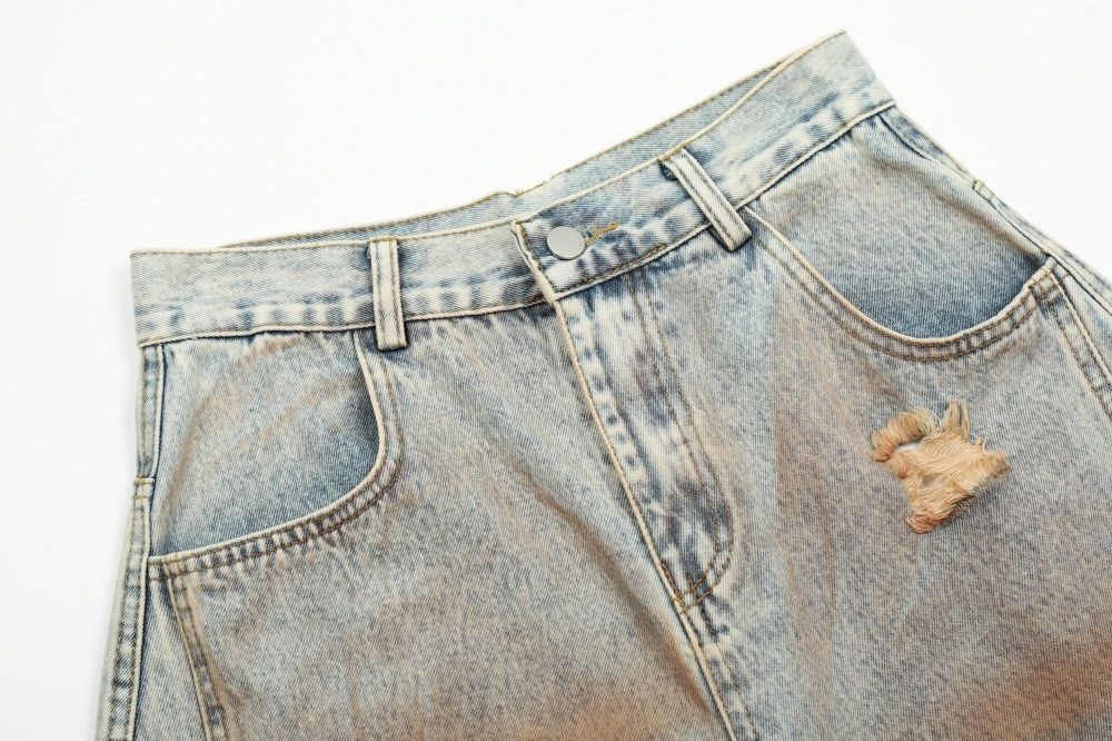 Jean Men's street punk loose ripped ink-splashed machete jeans Size US 32 / EU 48 - 3 Thumbnail