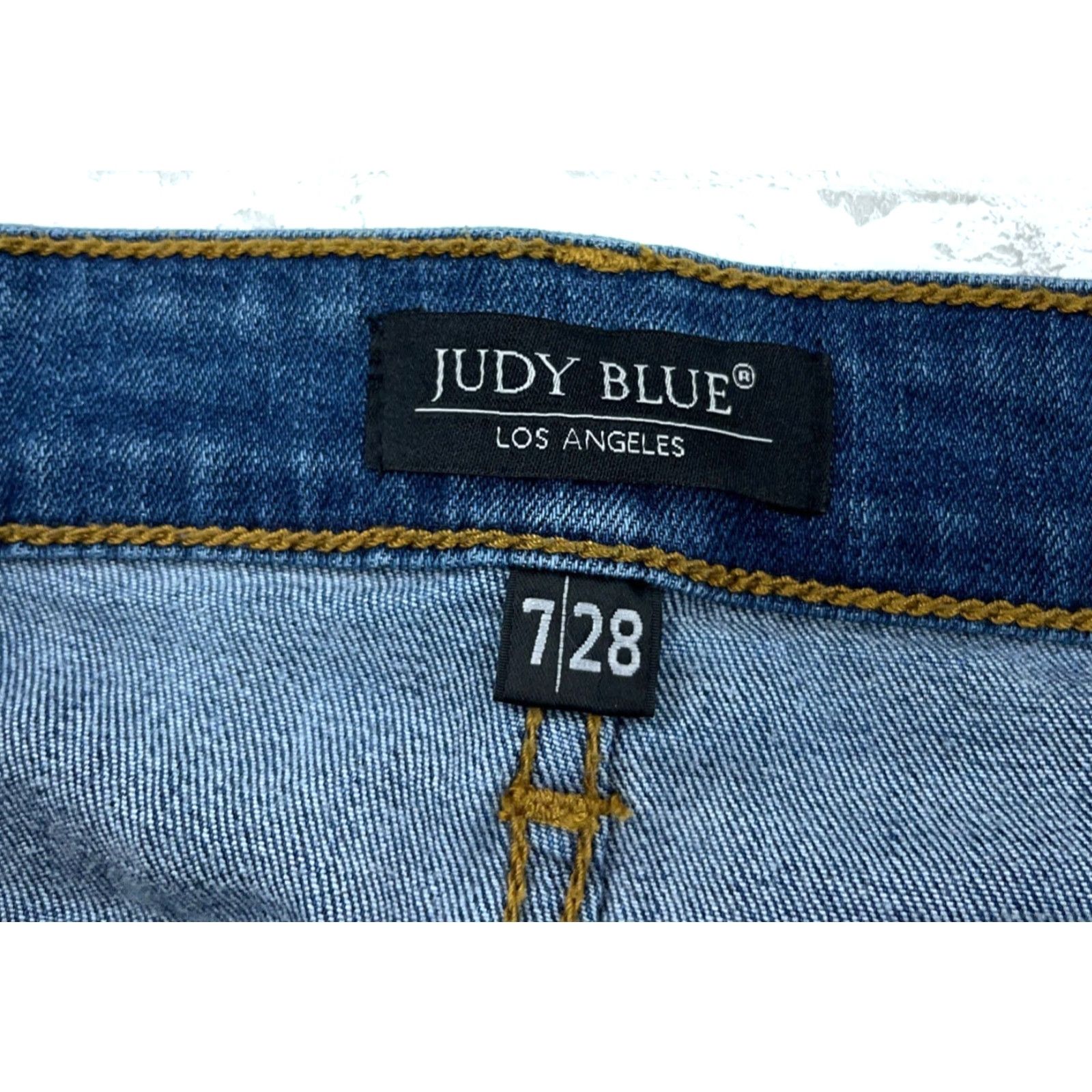 Vintage Judy Blue Jeans Women 28 Skinny Mid Rise Dark Wash Distressed 5-Pocket Denim A07 Size 28" / US 6 / IT 42 - 4 Thumbnail