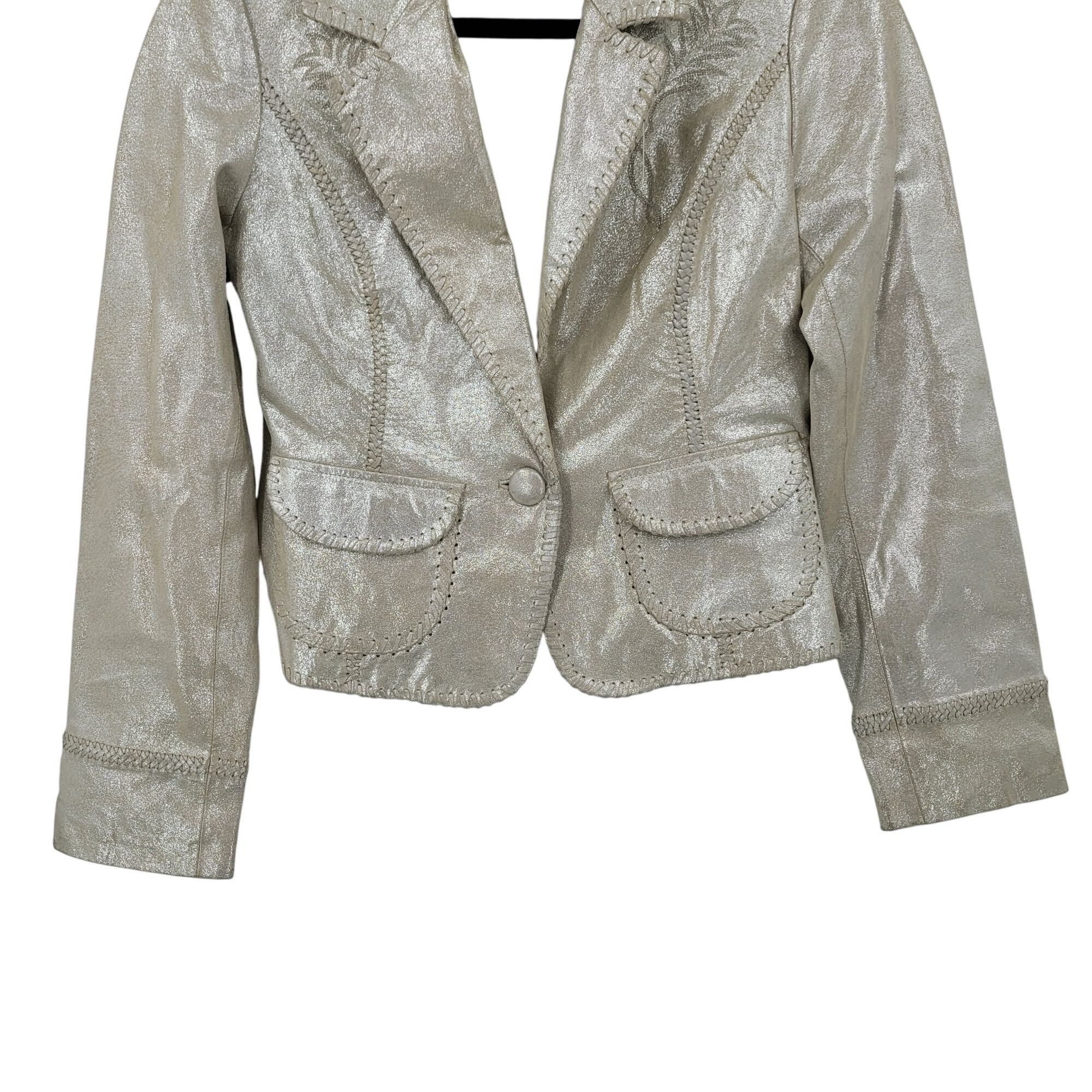 White House Black Market WHBM Metallic Gold Western Genuine Leather Bolero Jacket 6 P Size M / US 6-8 / IT 42-44 - 8 Thumbnail