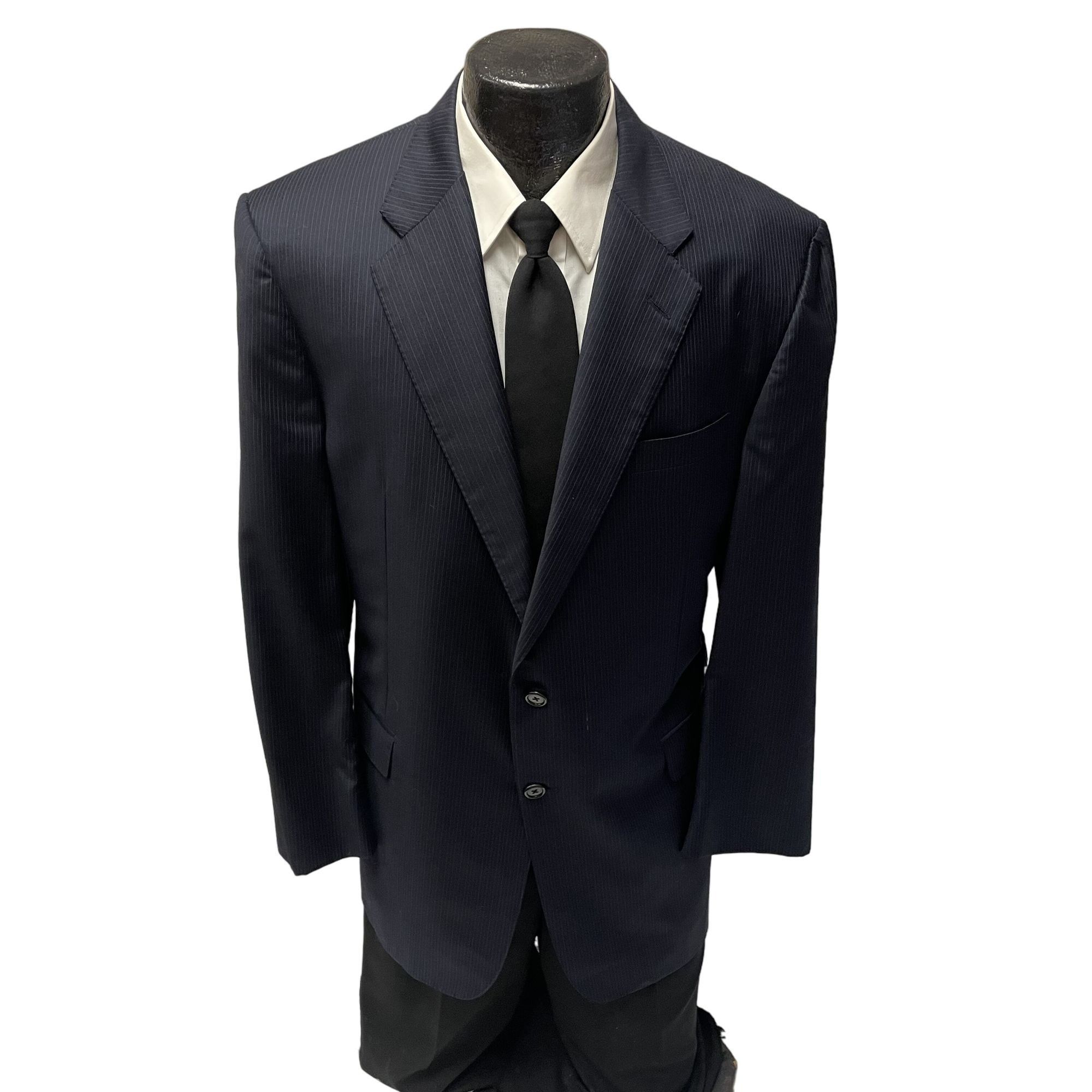 Hickey Freeman Vtg Hickey Freeman Loro Piana Navy Blue Pinstripe Sport Coat Size 44R - 1 Thumbnail
