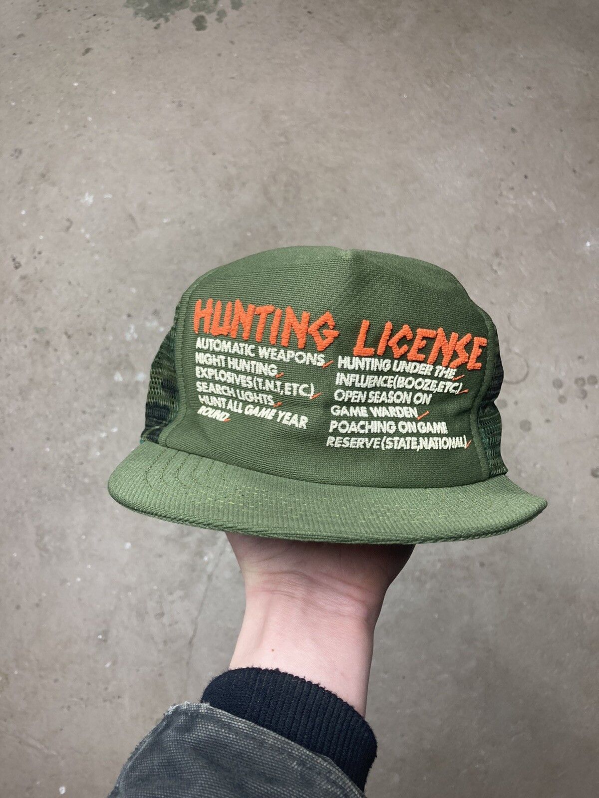 Vintage Vintage 80s camo trucker hat hunting license funny mesh USA Size ONE SIZE - 1 Thumbnail