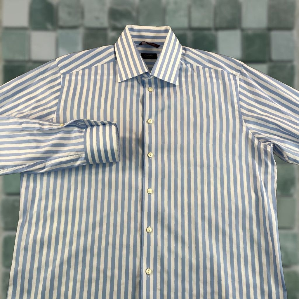 Eton ETON Dress Shirt Men 44 17.5 Blue White Striped Wrinkle Free Long Sleeve CEO Shirt Size 48R - 1 Thumbnail