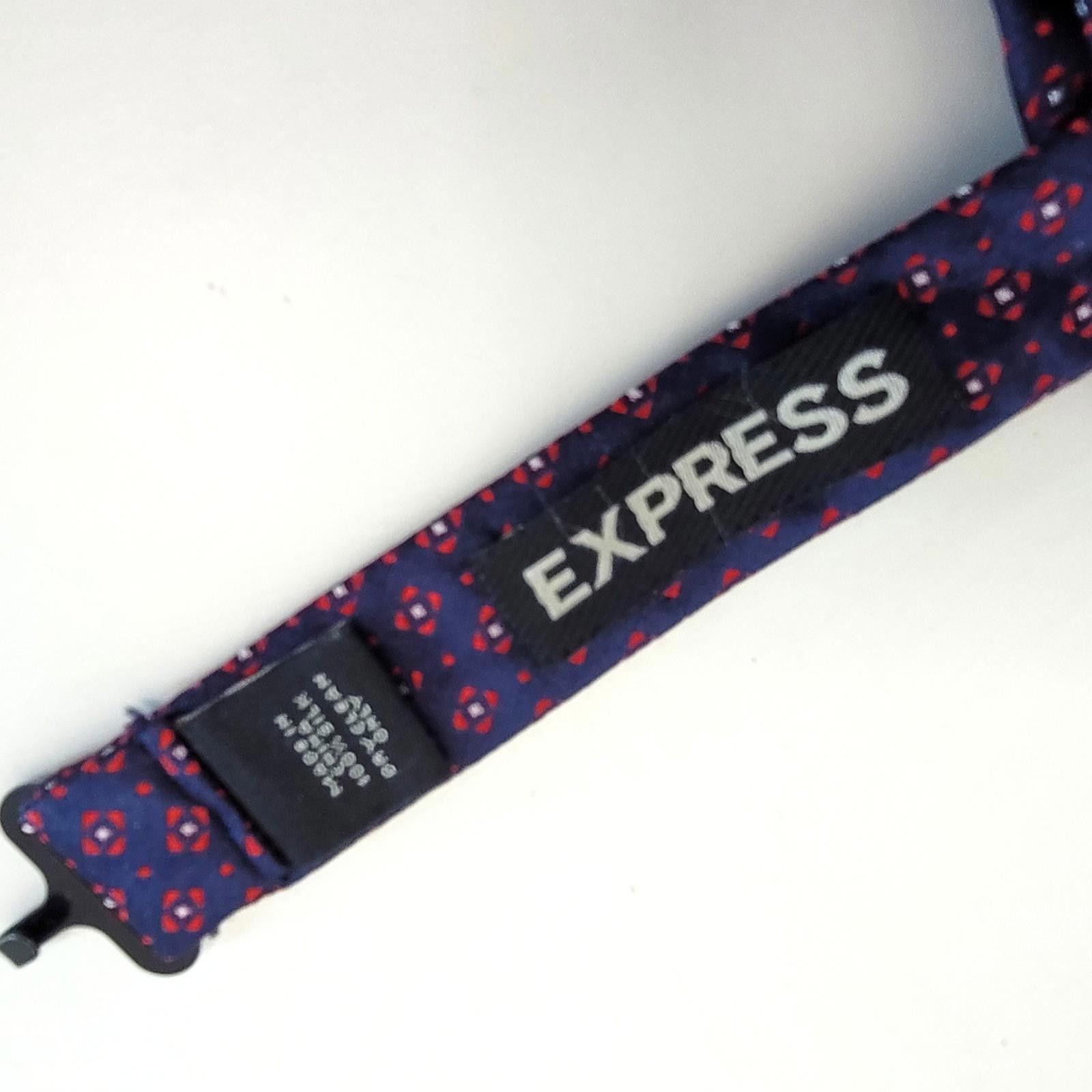 Express Navy Blue Bow Tie w/ Red Geometric Pattern Adjustable Size ONE SIZE - 2 Thumbnail