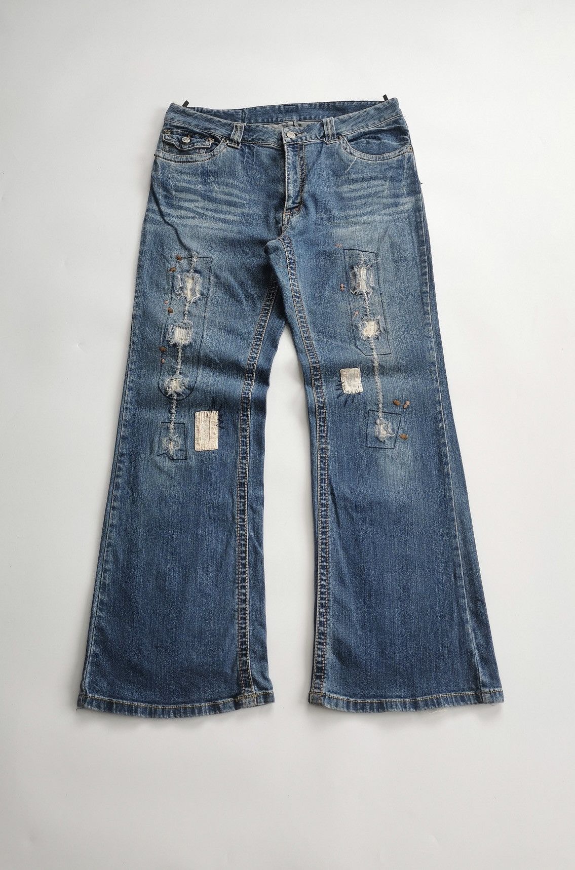 Japanese Brand Bootcut Playchess Japan Reworked Distressed Jeans Size US 33 - 1 Thumbnail