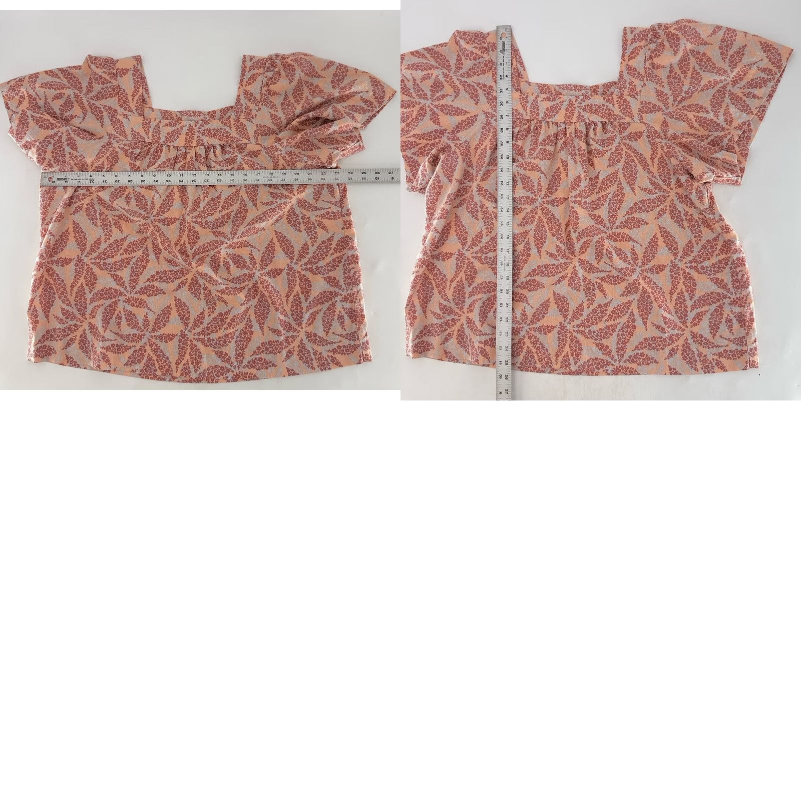 Vintage ECOTHREADS Blouse XL Beach Boho Linen Blend Peach Pink Floral Square Neck Sz Size XL / US 12-14 / IT 48-50 - 8 Thumbnail