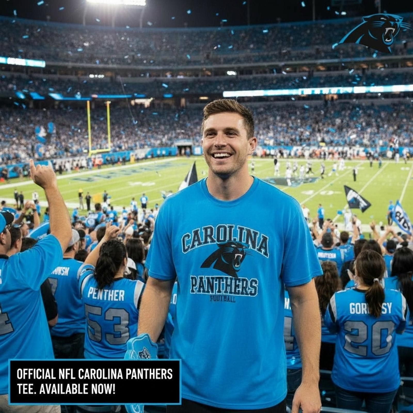 NFL Official Carolina Panthers Football T-Shirt Size X-Large Size ONE SIZE - 2 Thumbnail