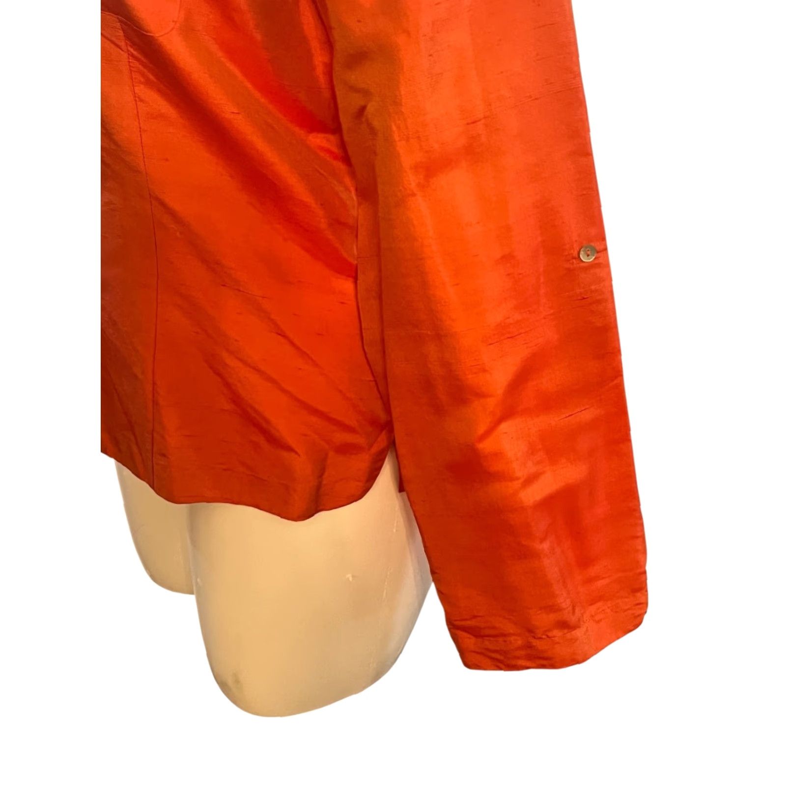 Vintage Allison Taylor Silk Blouse Orange Long Sleeve Button Up XL V-Neck Women's 100% Silk, Woven, Classic, Button, Collar, Dry Clean Only, EUC Size XL / US 12-14 / IT 48-50 - 4 Thumbnail