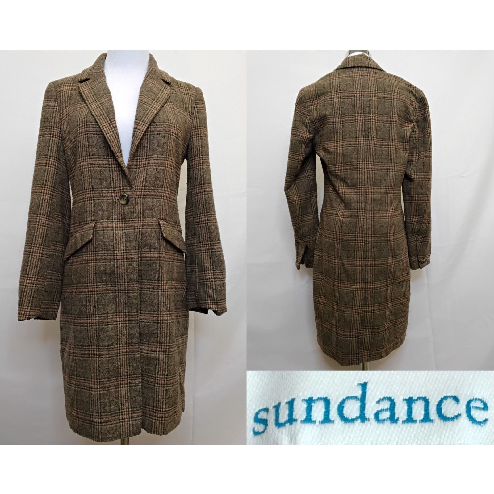 Other Sundance Duster Jacket Women's XS Brown Plaid Wool Blend Size XS / US 0-2 / IT 36-38 - 1 Thumbnail