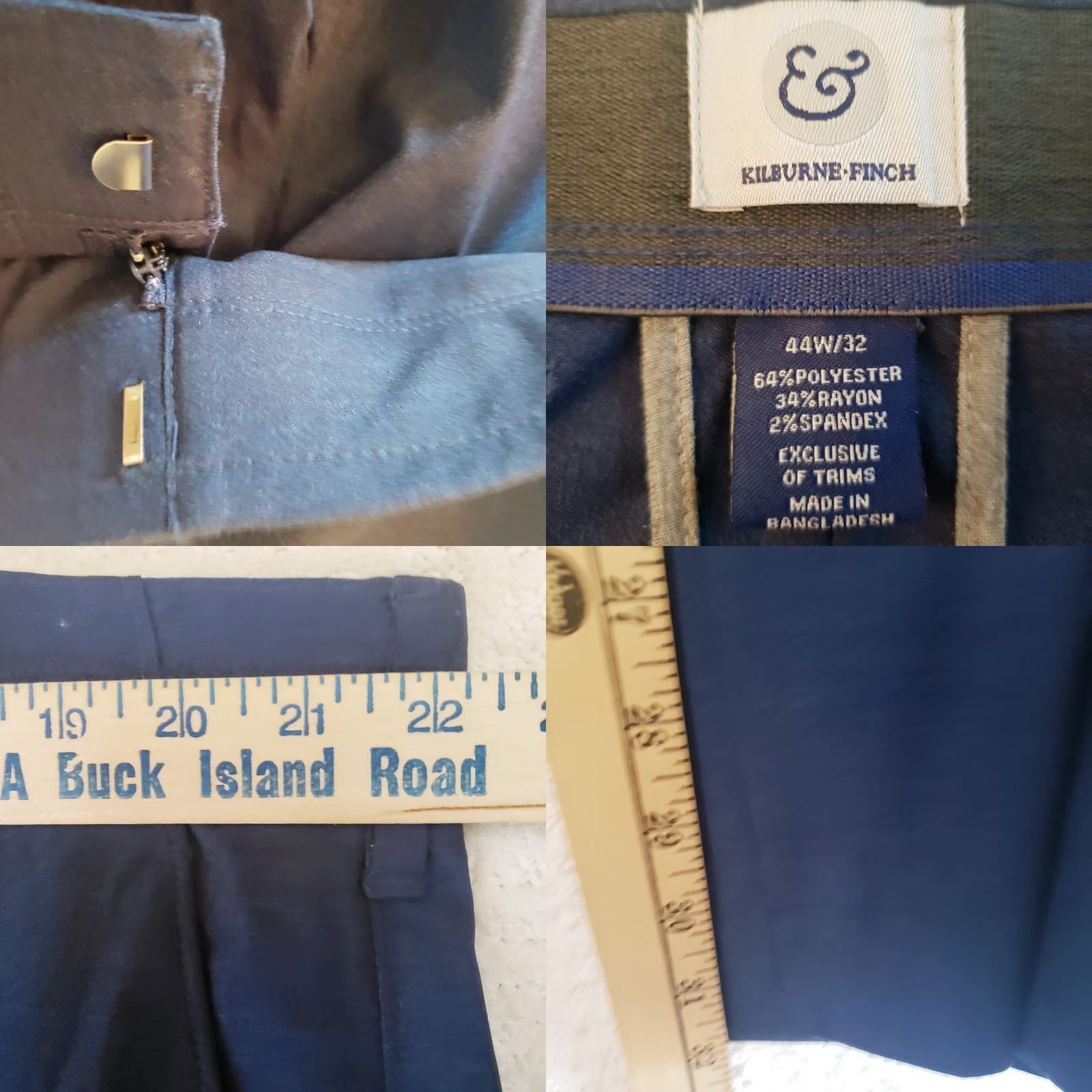 Vintage Kilburne & Finch Mens 44x32 Blue Stretch Flat Front Golf Casual Dress Pants Size US 44 / EU 60 - 9 Thumbnail