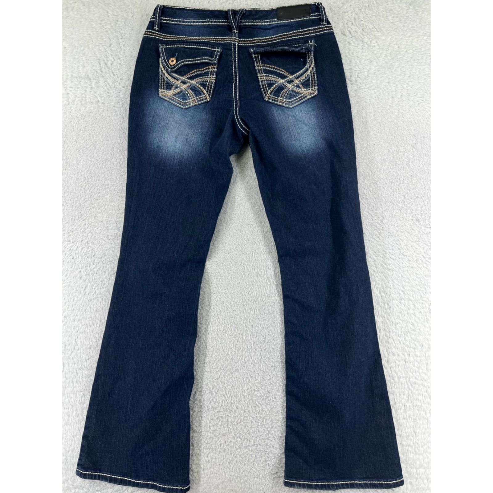 Denime Twentyone Black Jeans Women 11 Bootcut Denim Blue Distressed Stretch 5-Pocket Rise Low Inseam 31 in Regular Size Type: Regular Size 32" / US 10 / IT 46 - 2 Thumbnail