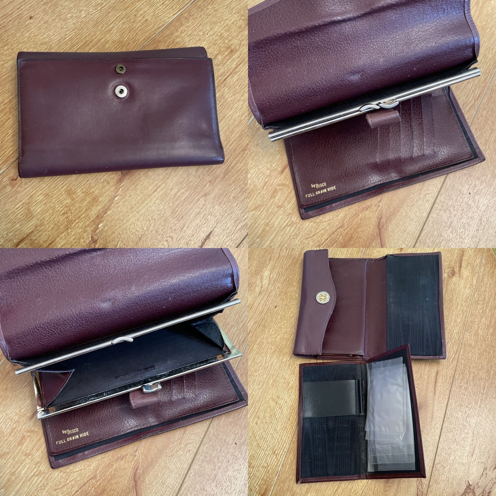 Bosca VINTAGE Bosca Envelope Wallet Clutch 7” Full Grain Leather Kiss Lock Burgundy Ladies Wristlet Women Purple Size ONE SIZE - 8 Thumbnail