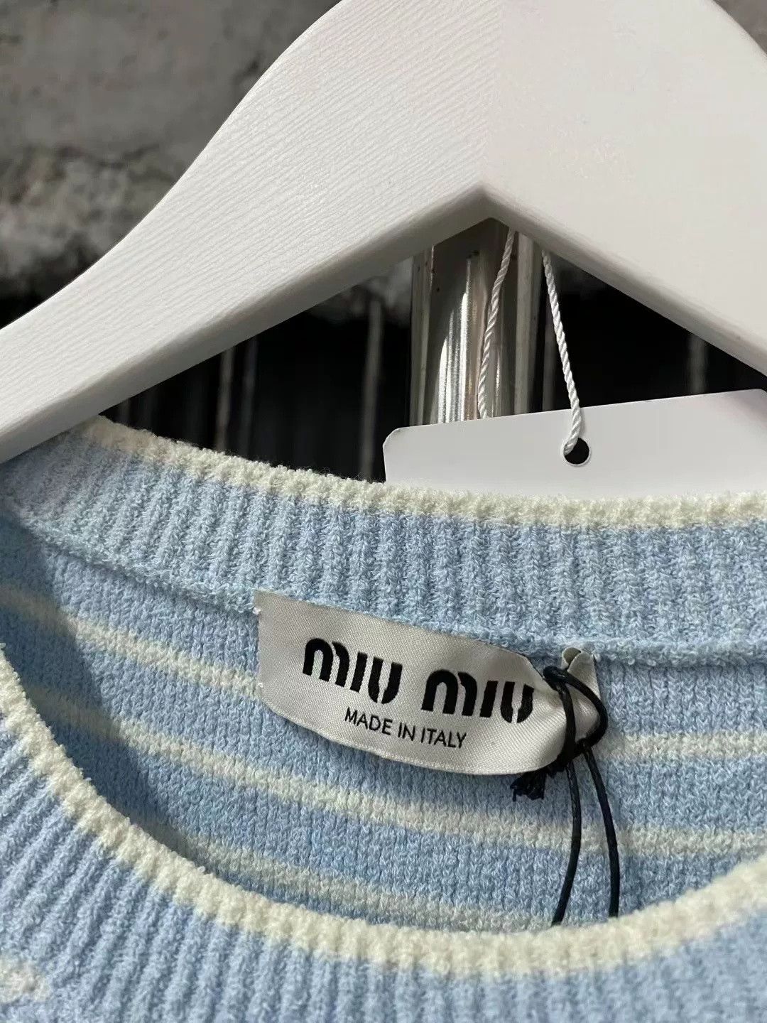 Miu Miu Miu Miu Blue White Stripe Logo Towel Tee Size US 28 / EU 44 - 5 Thumbnail