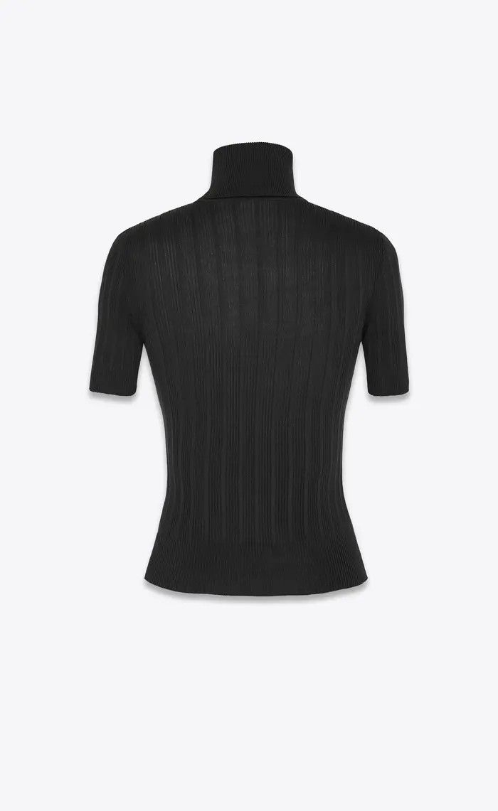 Saint Laurent Paris o1b1hav110325 705377 Top Cassandre Ribbed Silk Sweater Black Size XS / US 0-2 / IT 36-38 - 2 Thumbnail