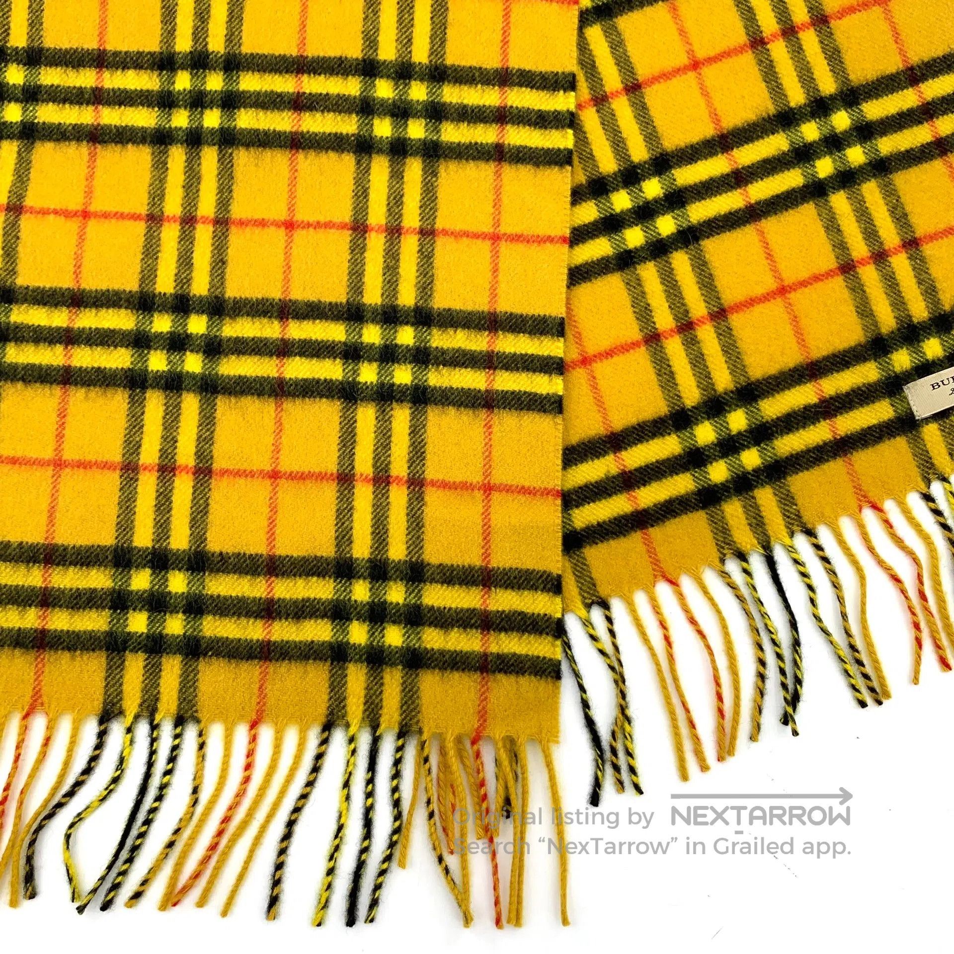 Burberry Burberry Yellow Plaid Cashmere Fringe Scarf| Size ONE SIZE - 6 Thumbnail