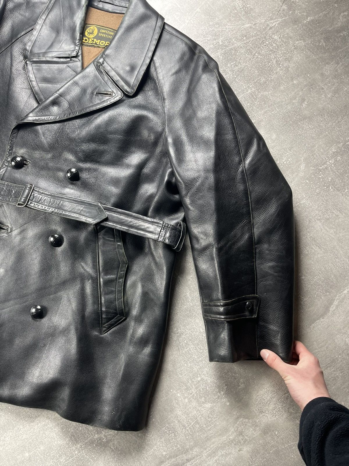 Vintage Vintage Demor Confezioni Leather Double Breasted Coat Black Size US XL / EU 56 / 4 - 3 Thumbnail