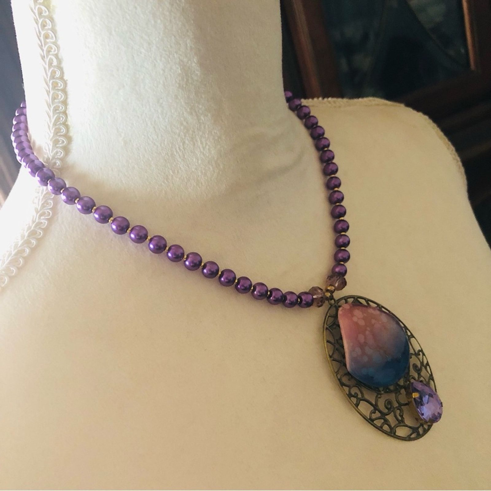 Handmade Handcrafted repurpose ombré porcelain Pearl necklace Size ONE SIZE - 4 Thumbnail