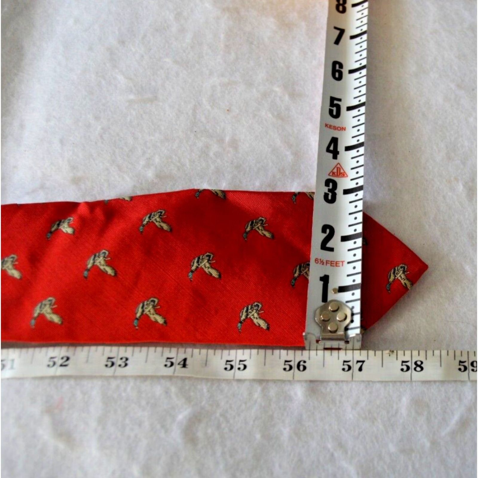Robert Talbott VINTAGE Robert Talbott Renberg's Tie Silk-Wool Red Ducks Made USA Silk Blend 57"-60" Classic One Size Duck Theme Mens Tie Size ONE SIZE - 6 Thumbnail