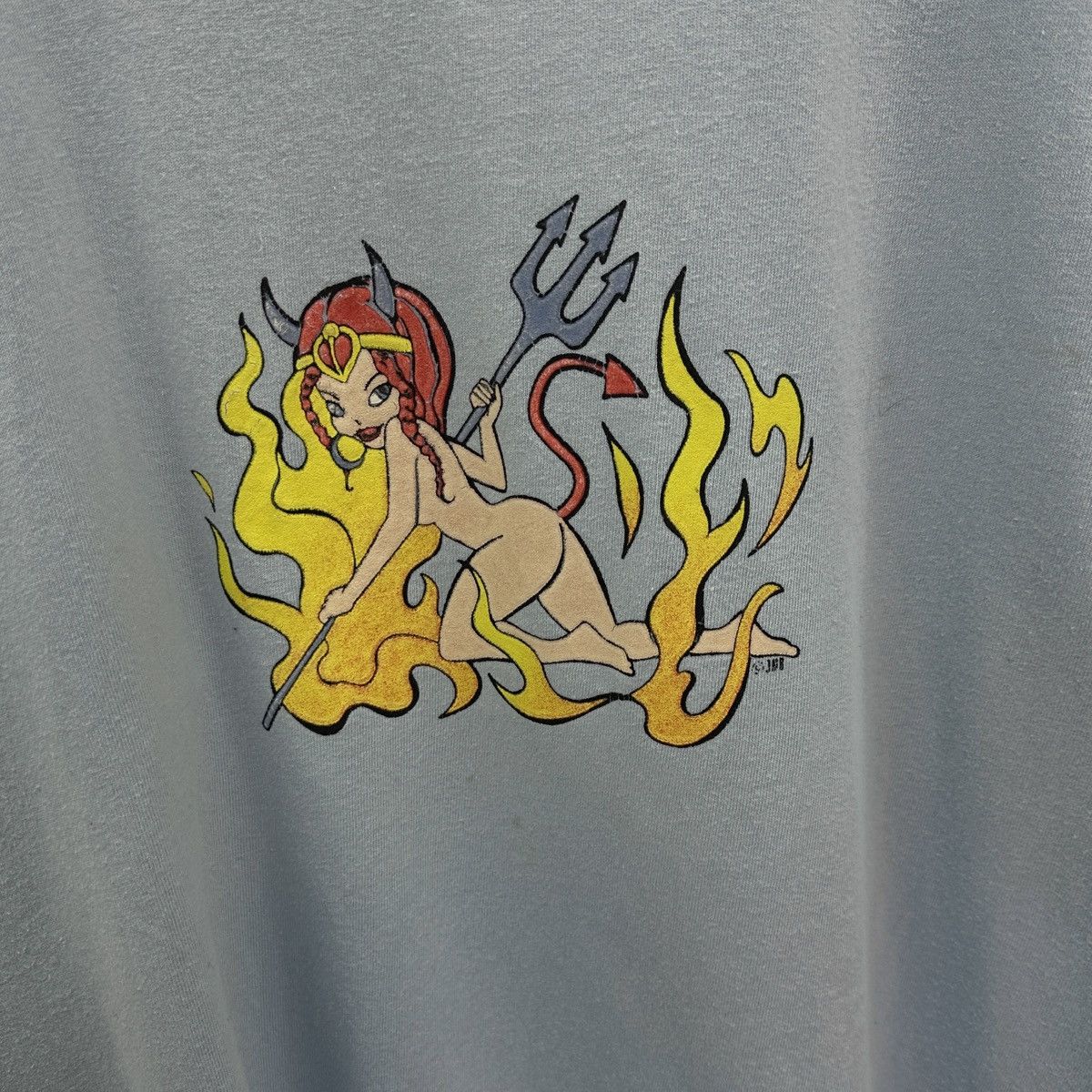 Vintage Vintage 90s Naked Devil Girl Skateboarding tee Fire y2k hype Size US XL / EU 56 / 4 - 4 Thumbnail