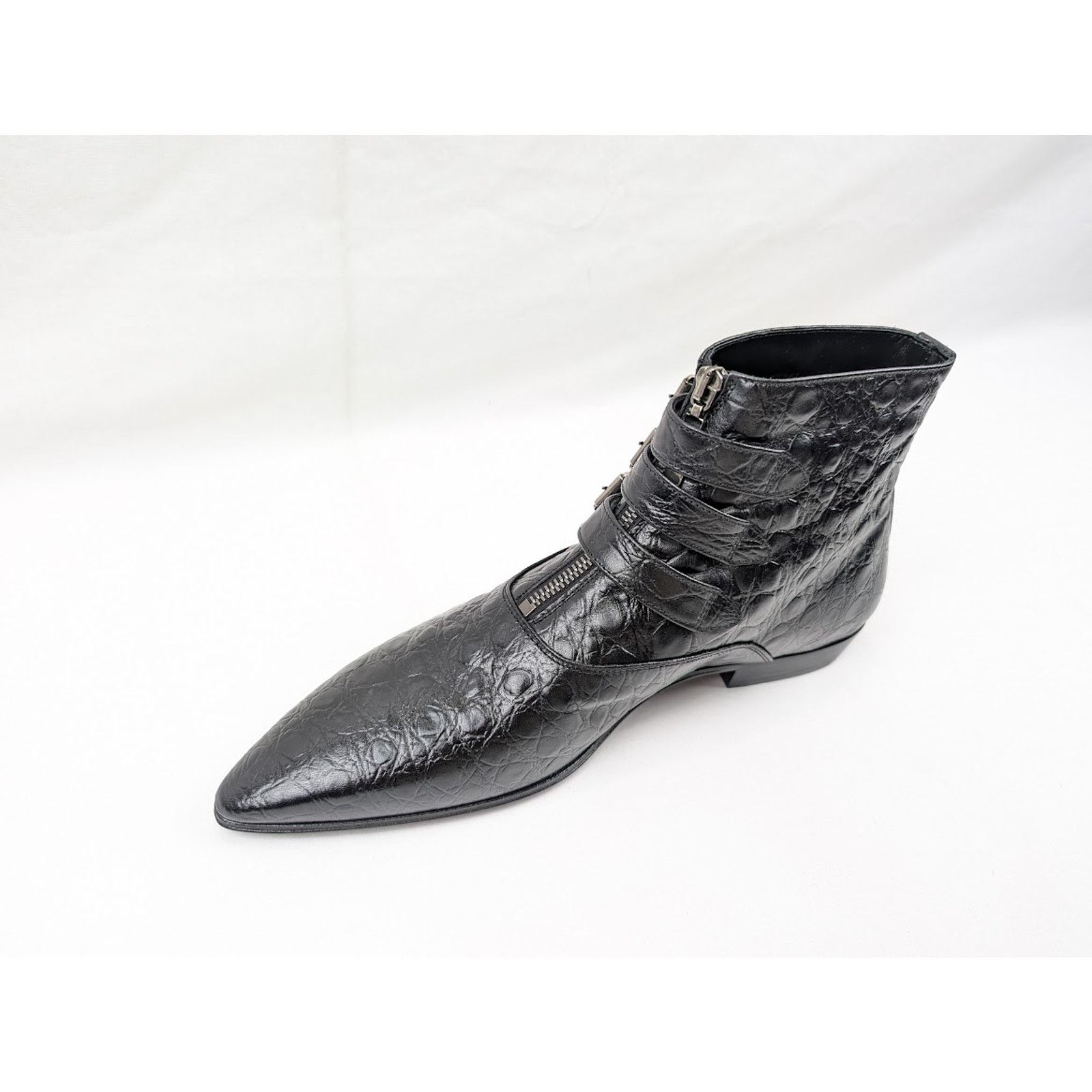 Saint Laurent Paris o1rshd1 Goth 15 Zip Buckle Boots Fake Cocco Yankee in Nero Size US 8.5 / EU 41-42 - 8 Thumbnail