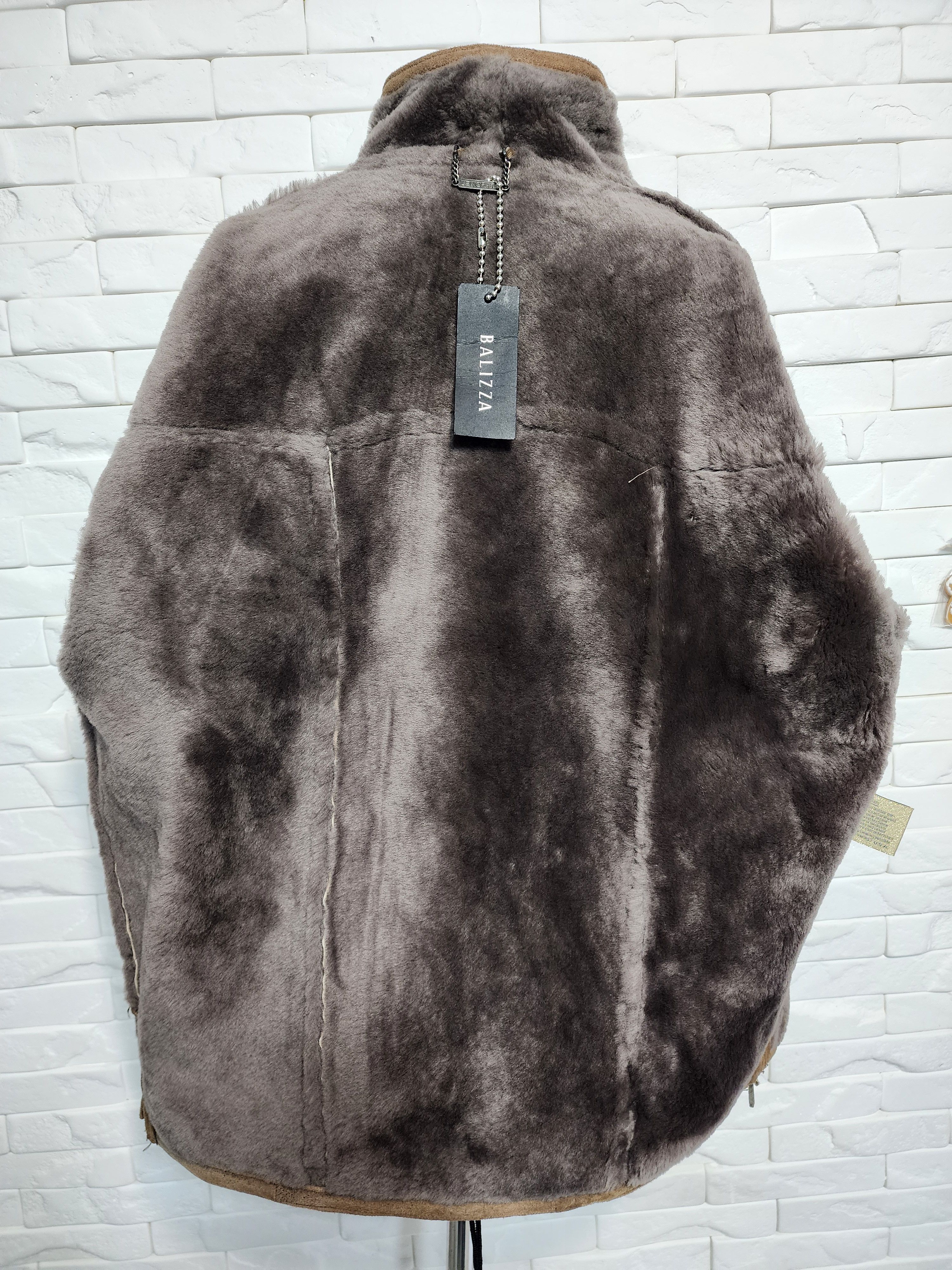 Furla Men's Brown Sheepskin Coat: White Fur, Metal Zipper Size US L / EU 52-54 / 3 - 7 Thumbnail