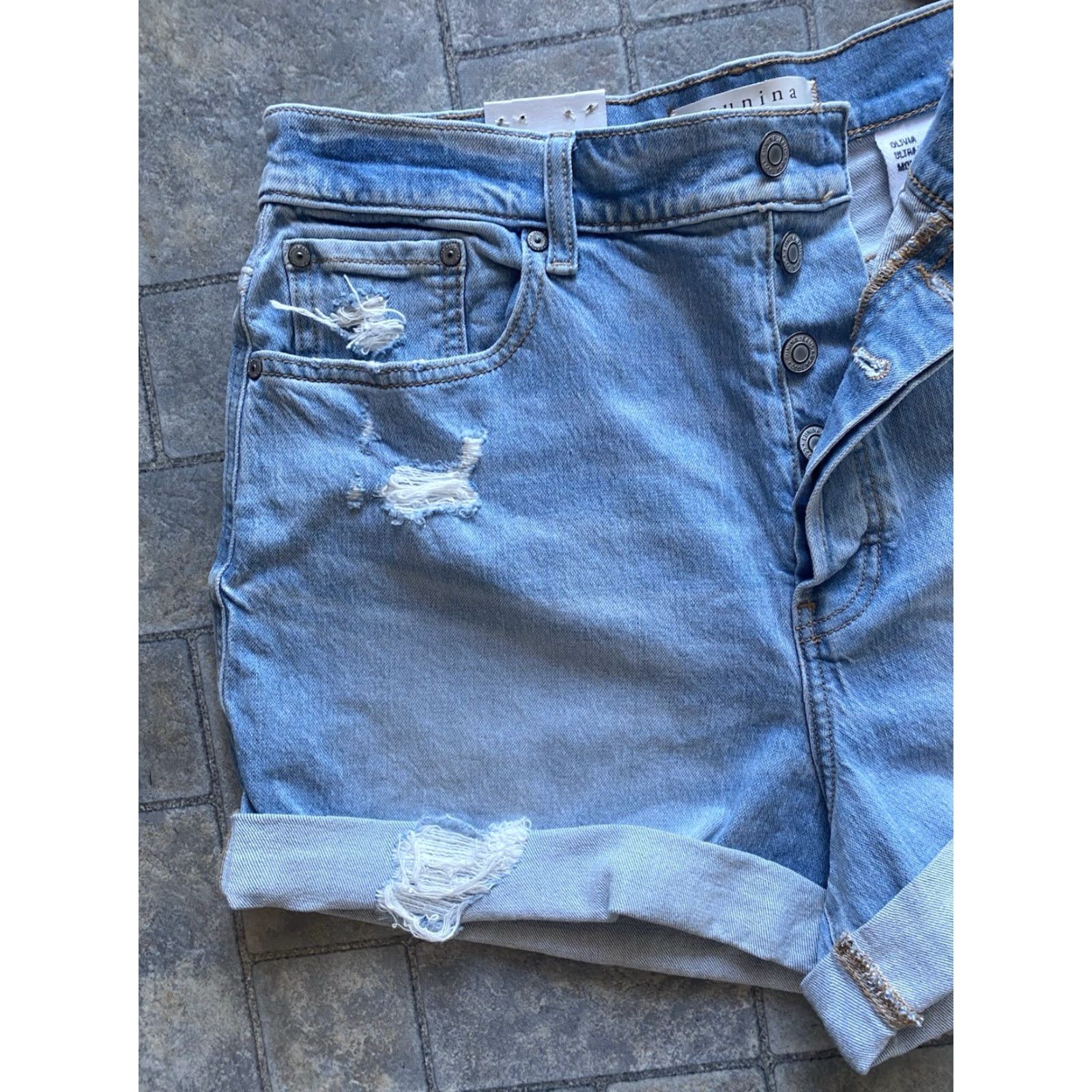 Vintage Eunina Shorts Women’s L Blue Denim Ultra High Rise Mom Cotton Spandex Womens Size 36" / US 14 / IT 50 - 2 Thumbnail