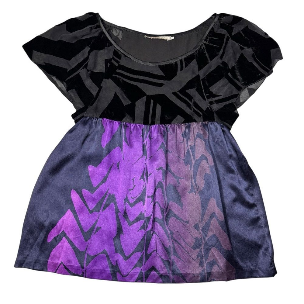 Anthropologie MINT Jodi Arnold Silk Short Sleeve Black Purple Geometric P Size M / US 6-8 / IT 42-44 - 5 Thumbnail